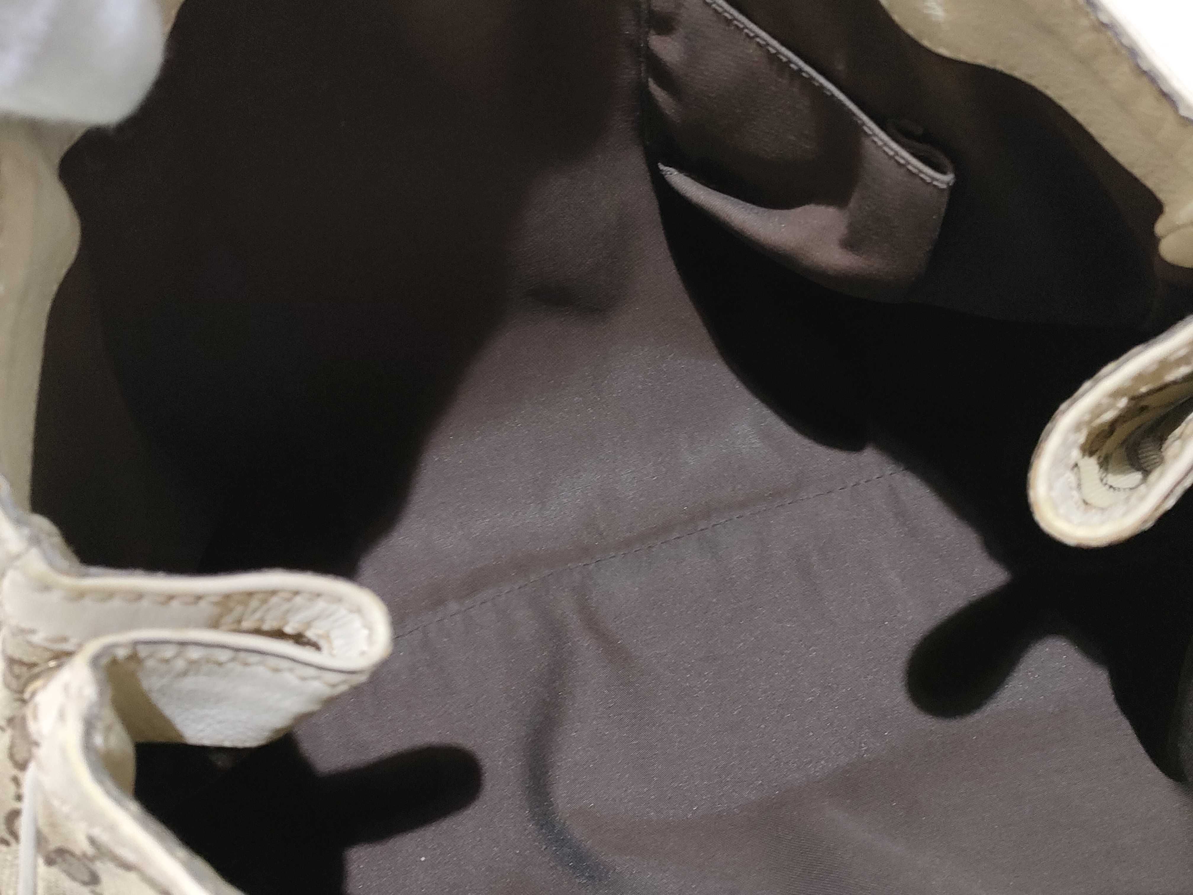GG Canvas Tote Bag, Gucci 233609, GG Canvas Sherry Line, Leather, White, Brown Tote Bag — view 8