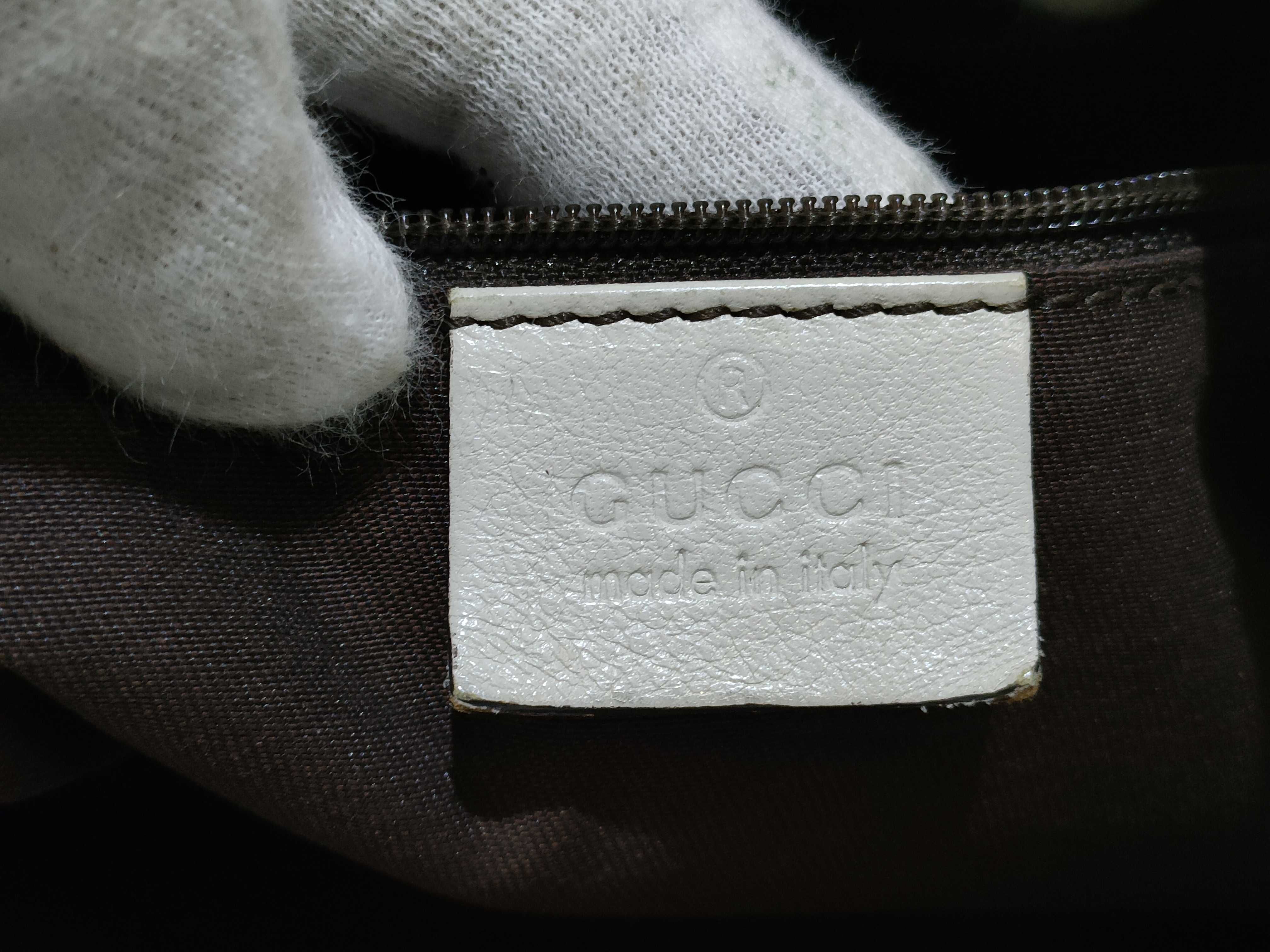 GG Canvas Tote Bag, Gucci 233609, GG Canvas Sherry Line, Leather, White, Brown Tote Bag — view 10