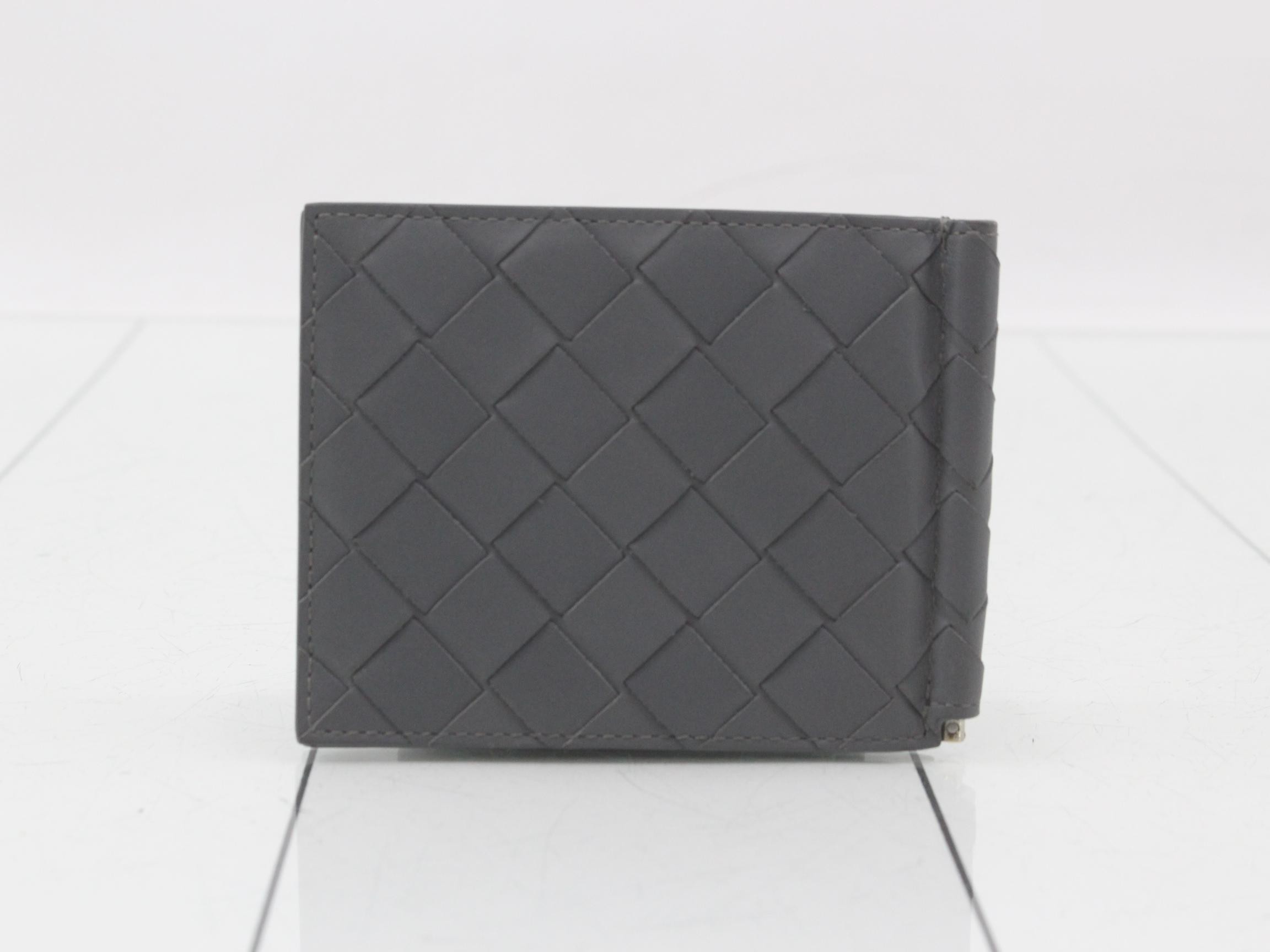 Intrecciato leather wallet/bi-fold wallet with money clip, gray — view 2