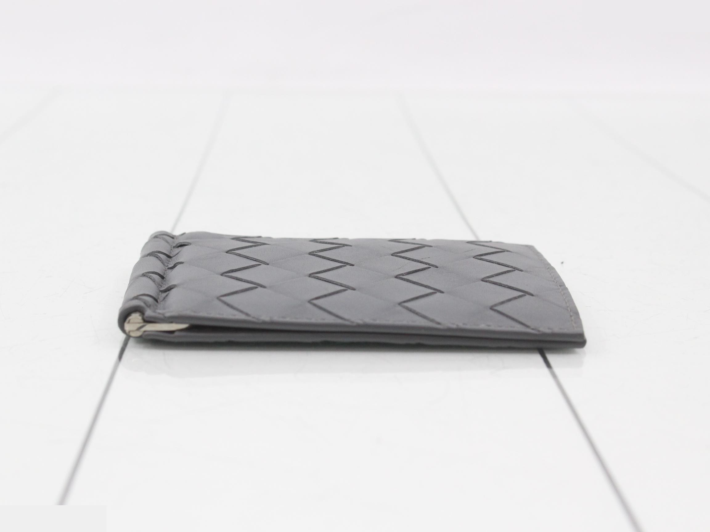 Intrecciato leather wallet/bi-fold wallet with money clip, gray — view 3