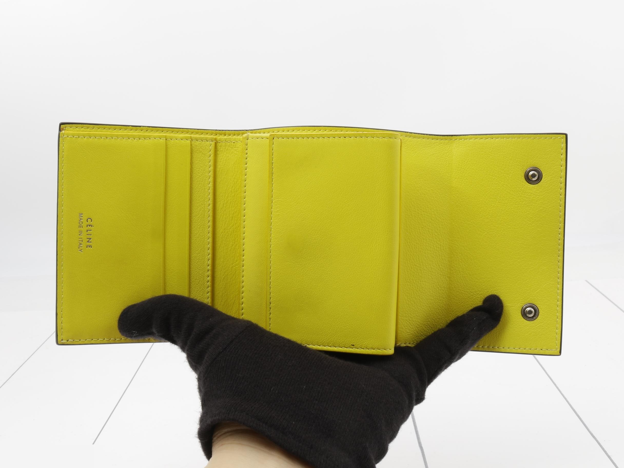 Small trifold wallet, embossed, gray x yellow, includes dust bag, W11 — view 4