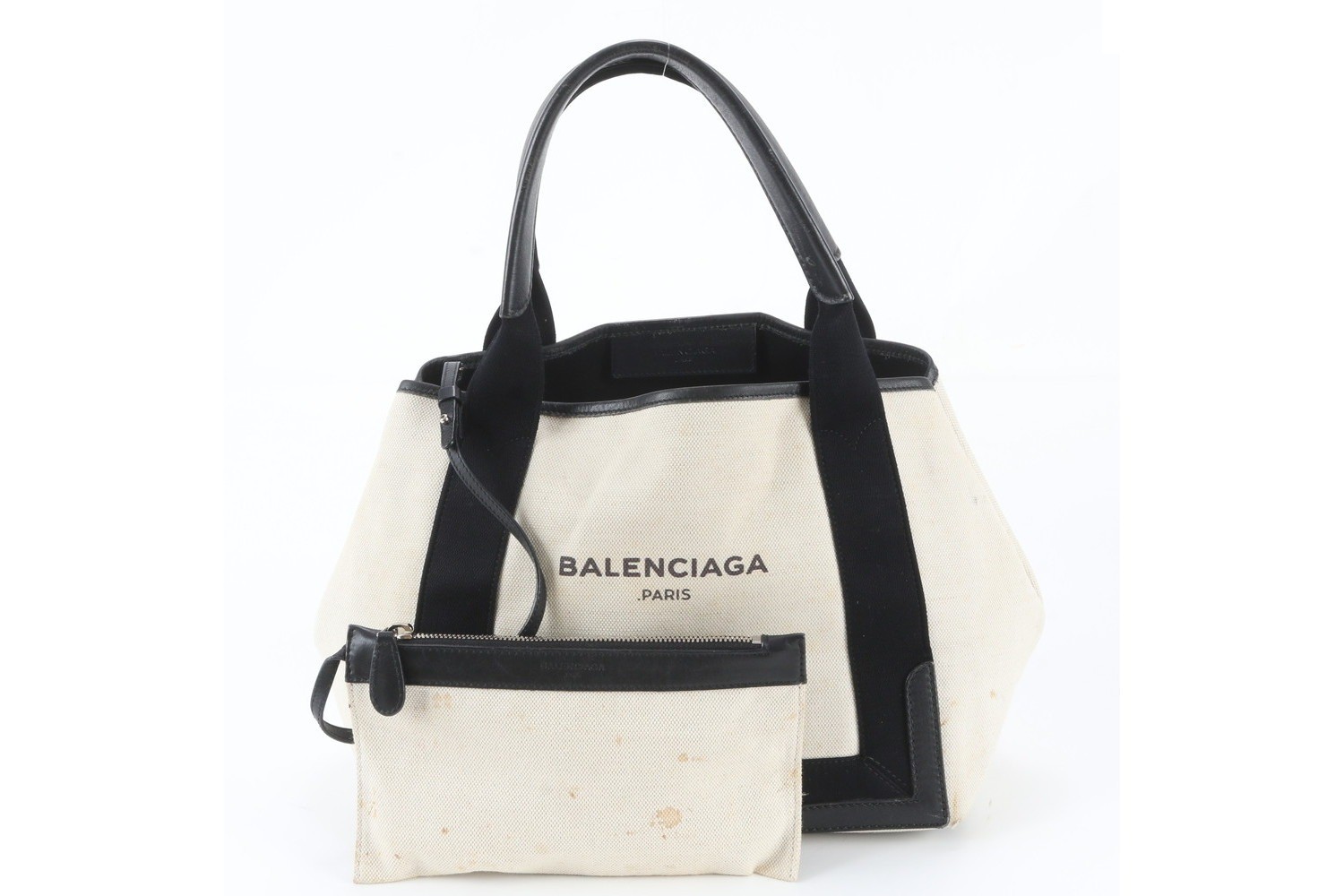 Navy Cabas 339933 Leather Canvas Tote Bag
