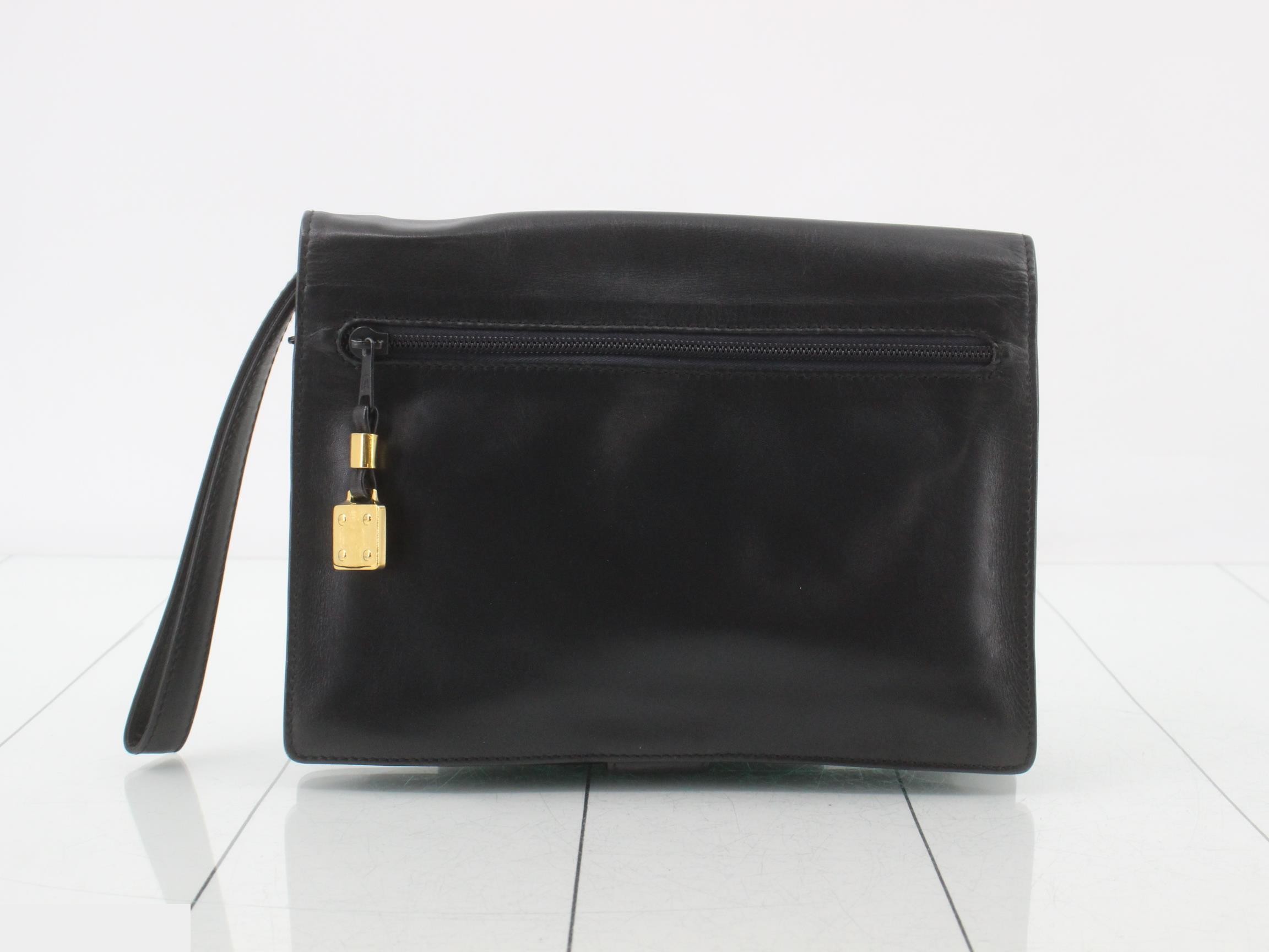 Anagram Clutch Pouch, Leather, Black — view 2
