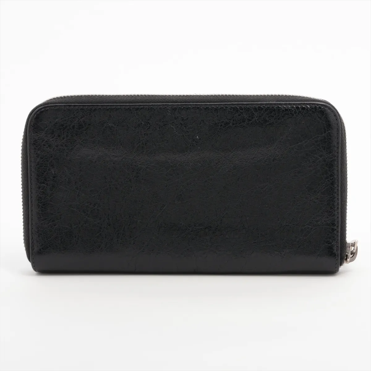 leather round zip wallet black — view 2