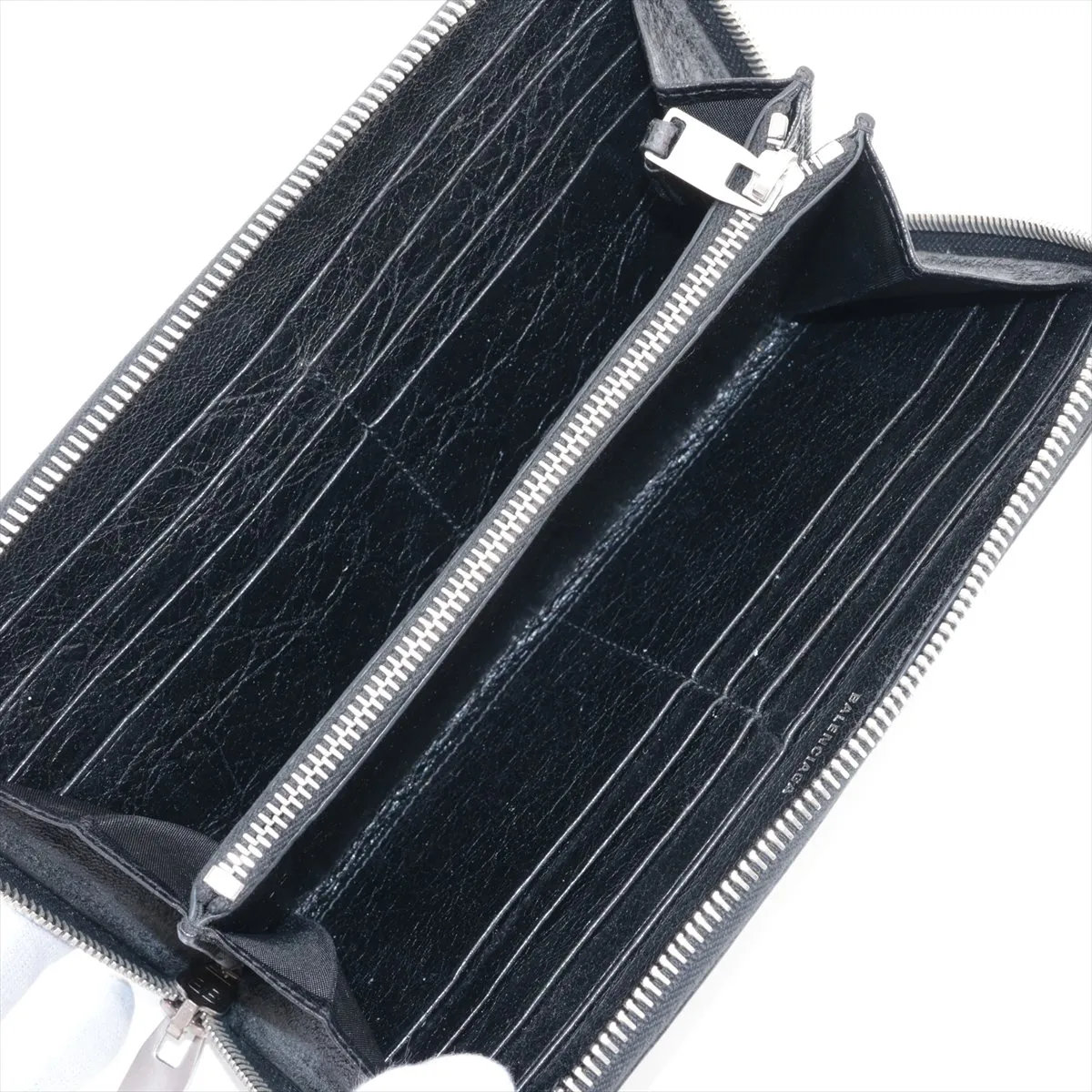 leather round zip wallet black — view 3