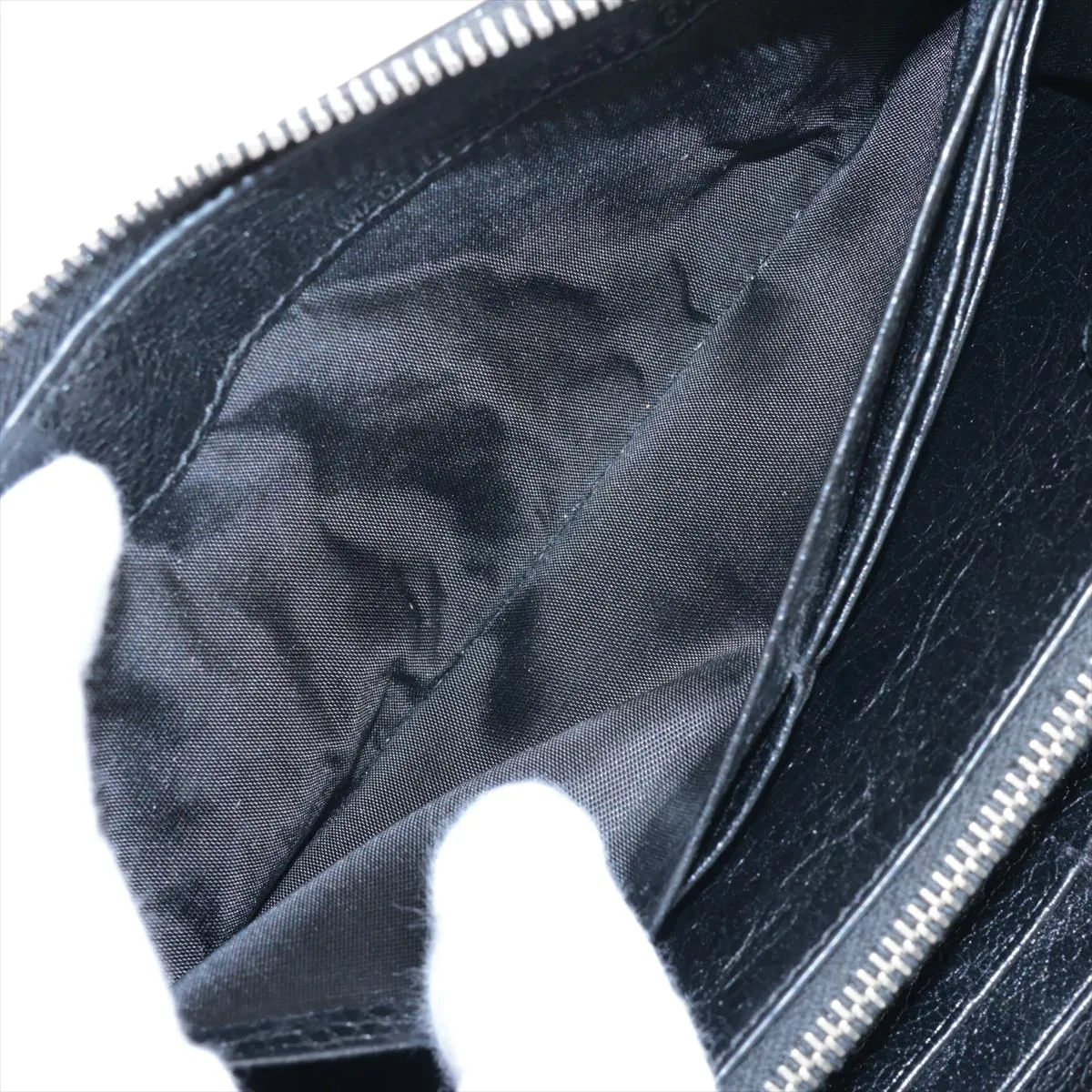 leather round zip wallet black — view 4