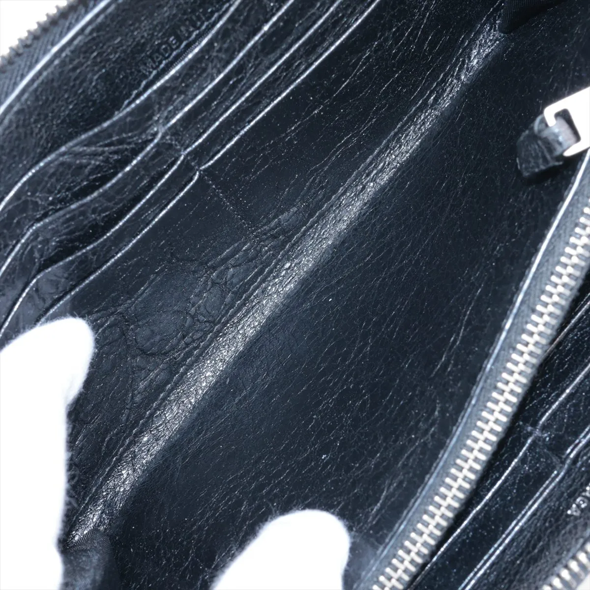 leather round zip wallet black — view 5