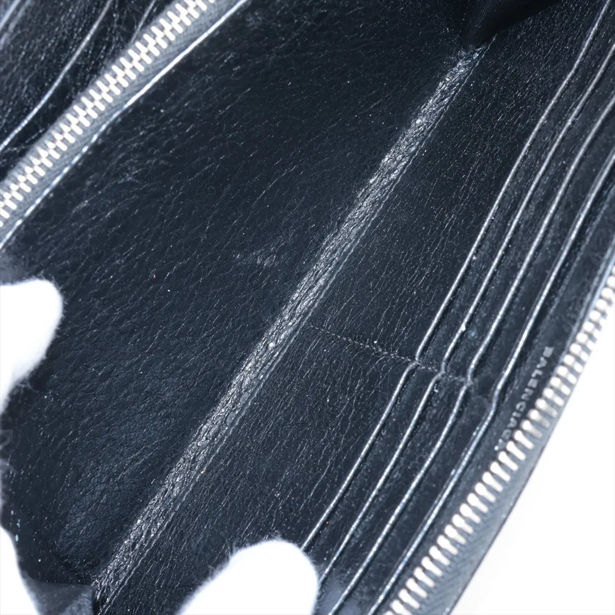 leather round zip wallet black — view 6