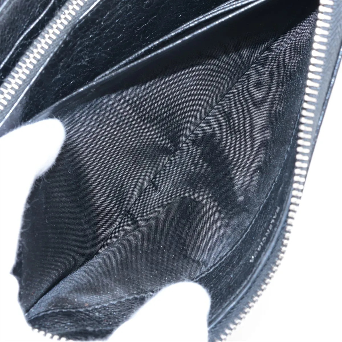 leather round zip wallet black — view 7