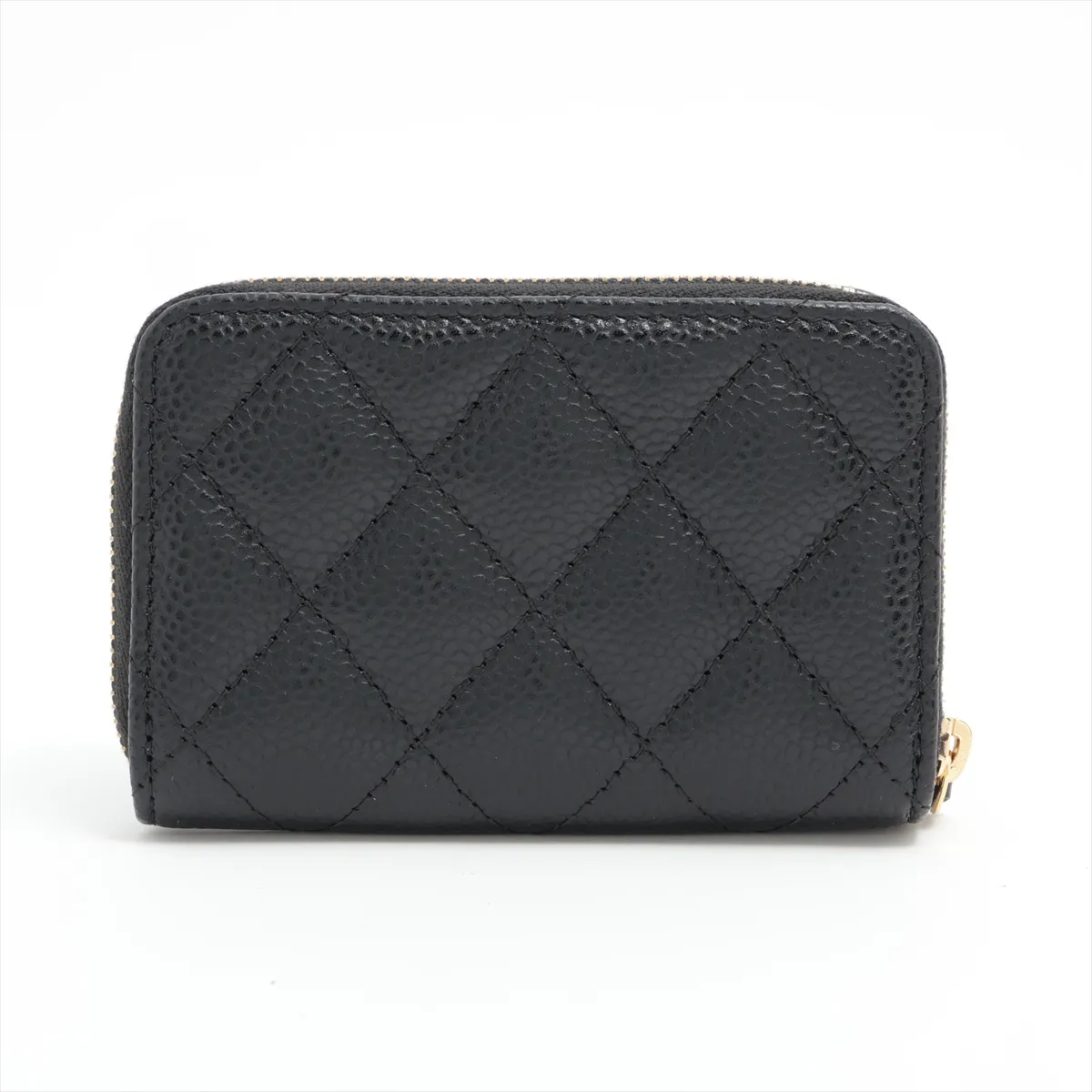 Matelassé Caviar Skin Coin Case, Black with Gold Hardware, 24522605 — view 2