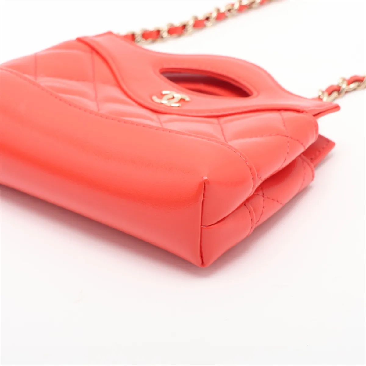 Matelassé Leather Chain Shoulder Bag, Red, Gold Hardware, A1A82T89, Random Serial Number — view 3