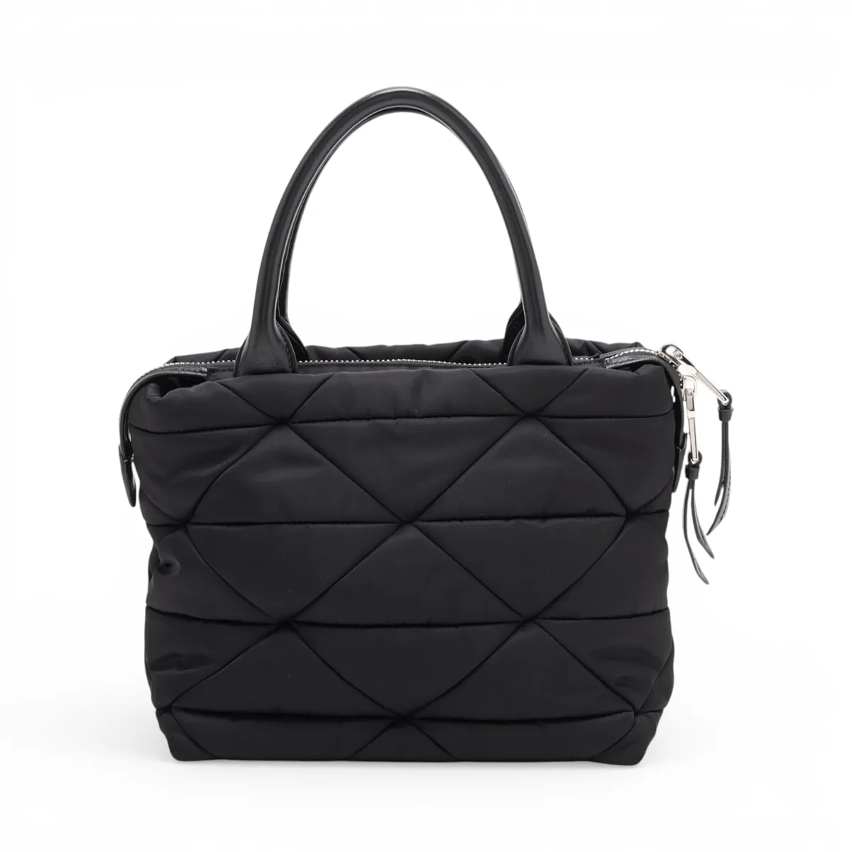 Tessuto Quilted Nylon x Leather 2-Way Handbag, Black — view 2
