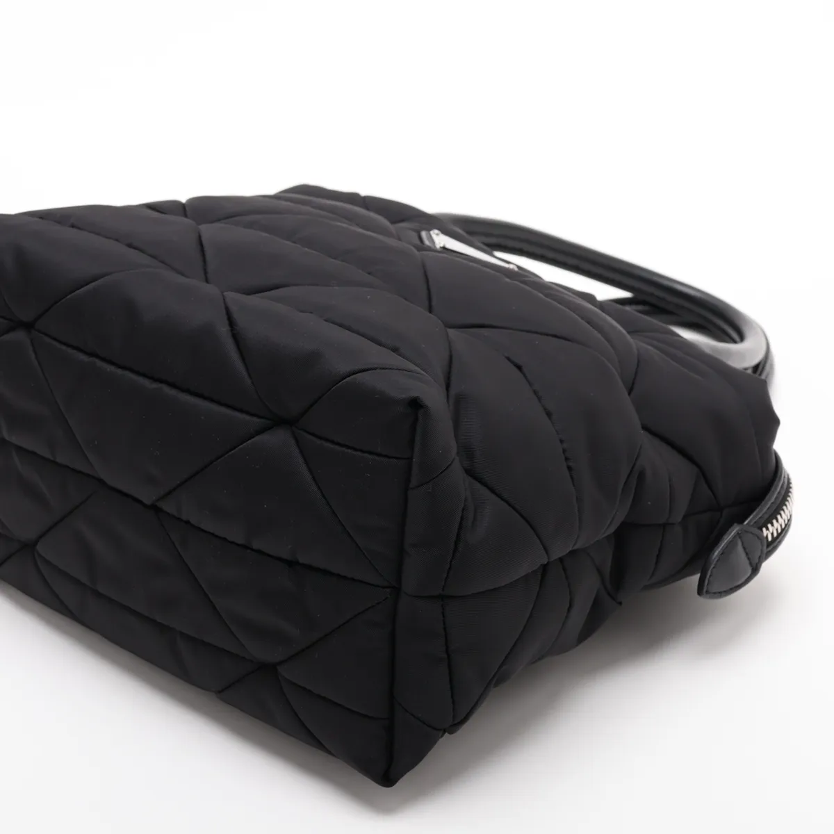 Tessuto Quilted Nylon x Leather 2-Way Handbag, Black — view 3