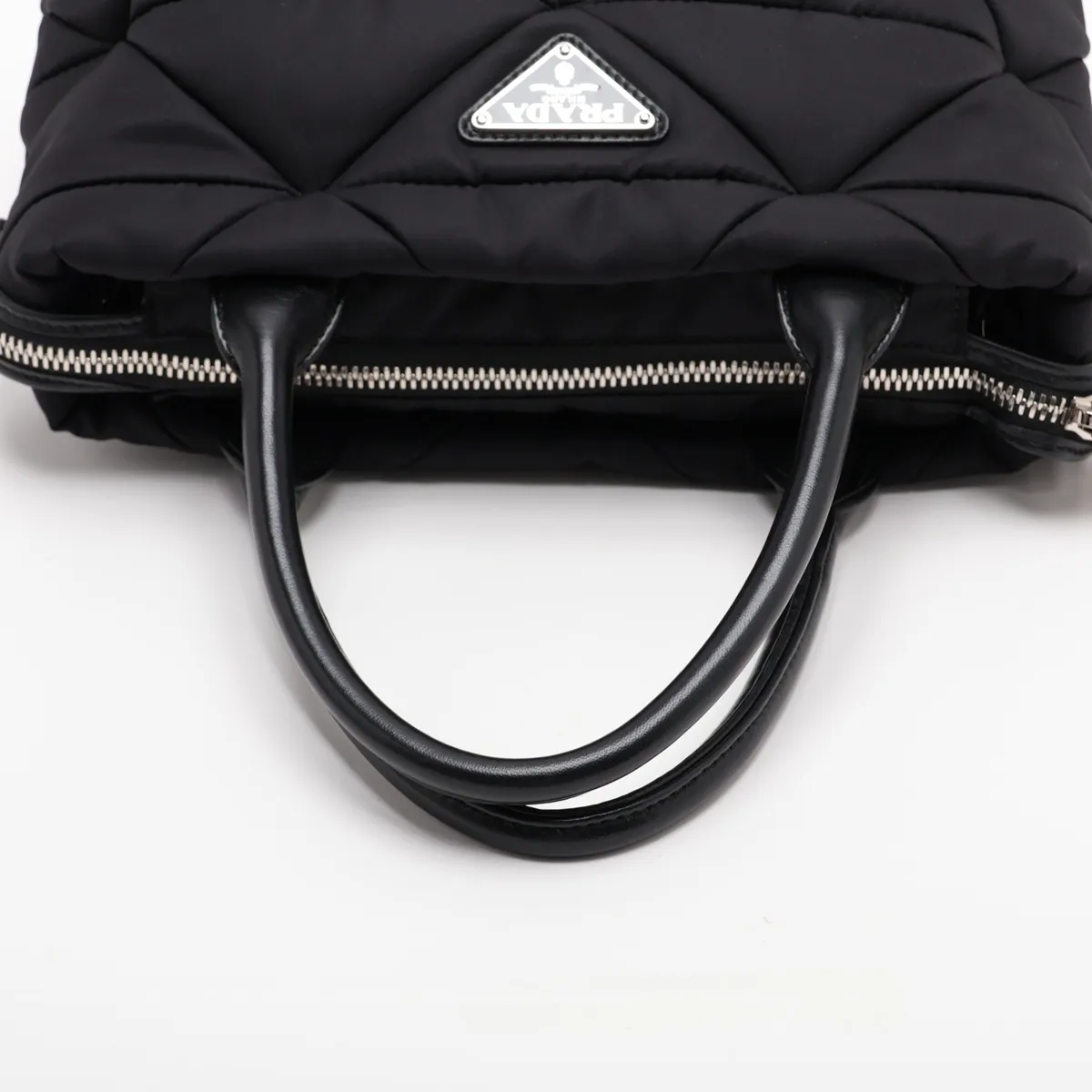 Tessuto Quilted Nylon x Leather 2-Way Handbag, Black — view 5