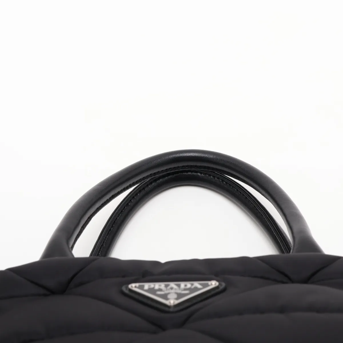 Tessuto Quilted Nylon x Leather 2-Way Handbag, Black — view 6