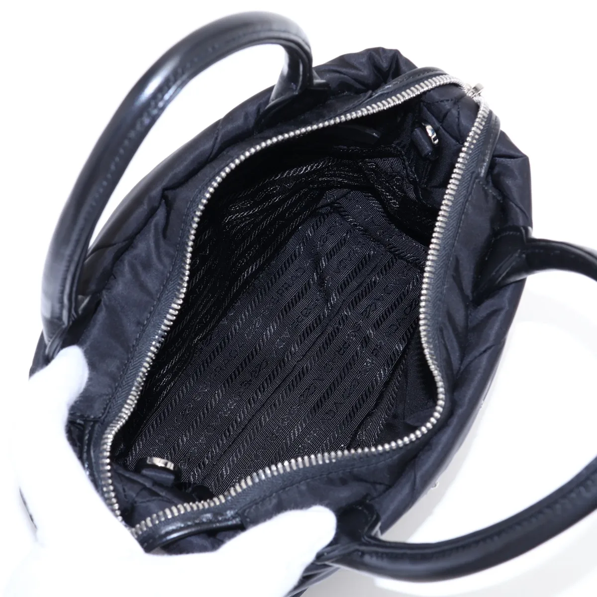 Tessuto Quilted Nylon x Leather 2-Way Handbag, Black — view 8