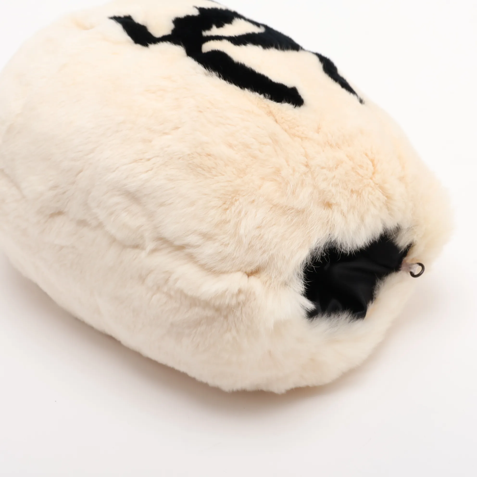 Coco Mark Lapin Chain Shoulder Bag with Fur Arm Sleeves, White, Silver Hardware — view 3