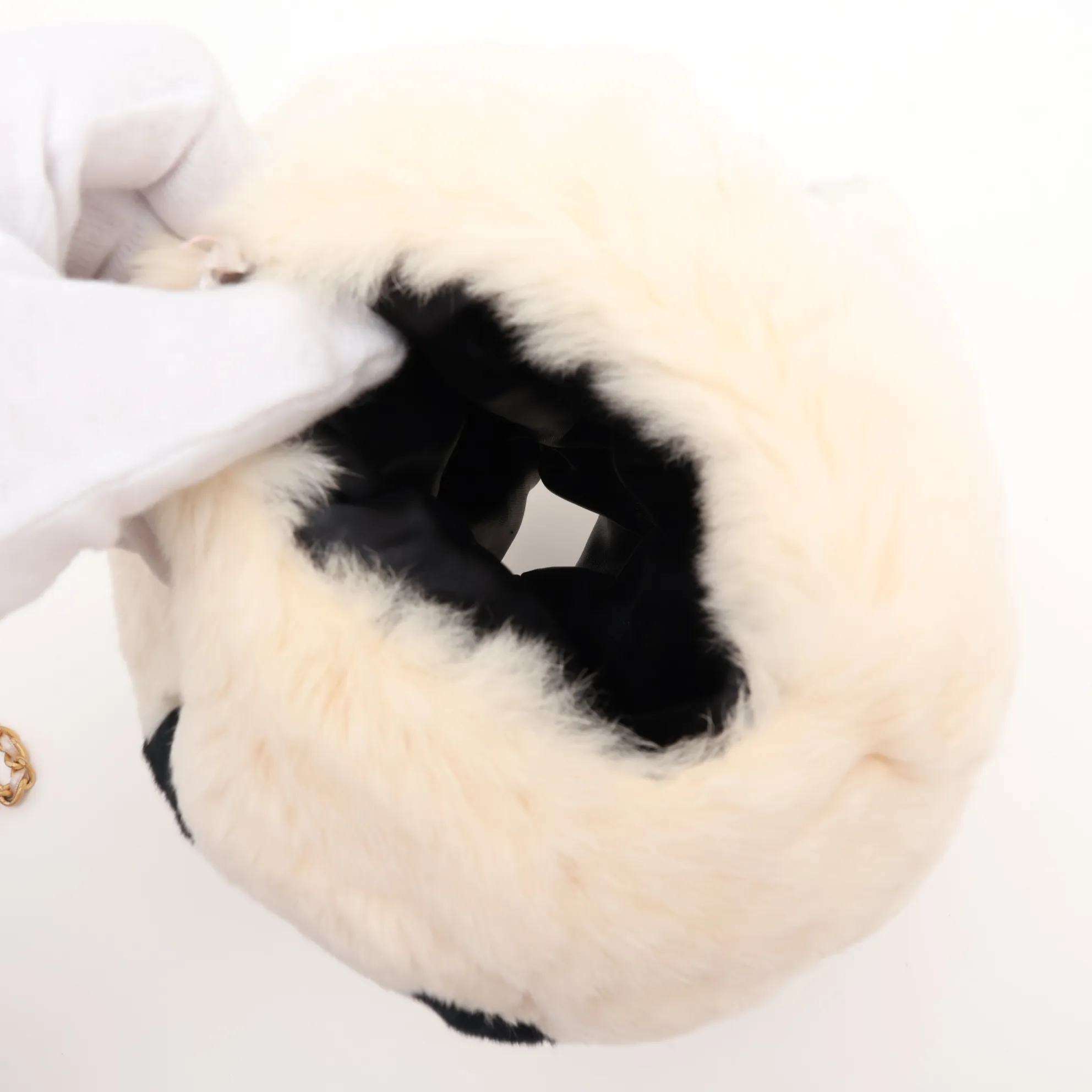 Coco Mark Lapin Chain Shoulder Bag with Fur Arm Sleeves, White, Silver Hardware — view 7
