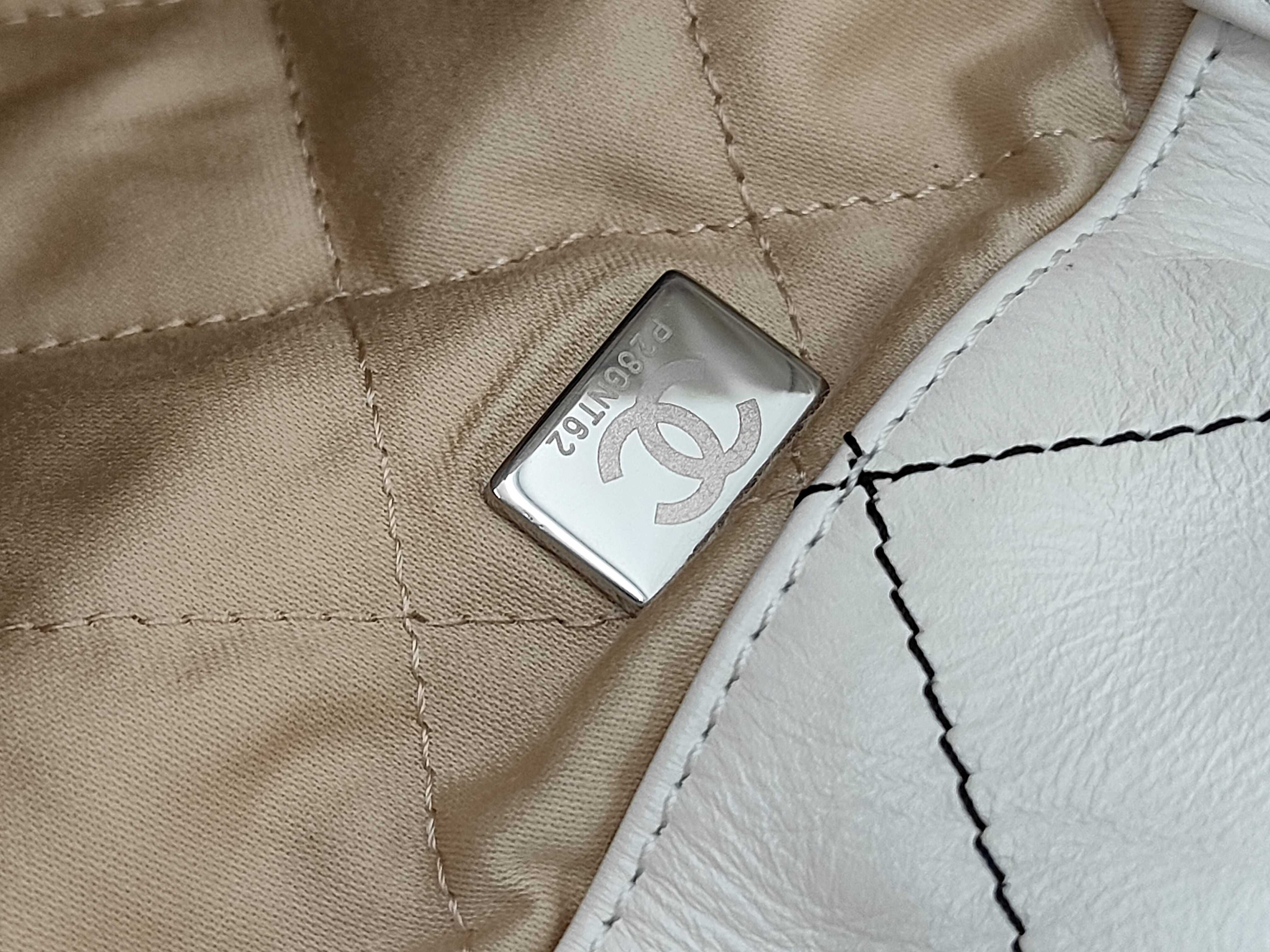 22 Large Backpack, Random Serial Number, Calfskin, White, Silver Hardware, Rucksack — view 10