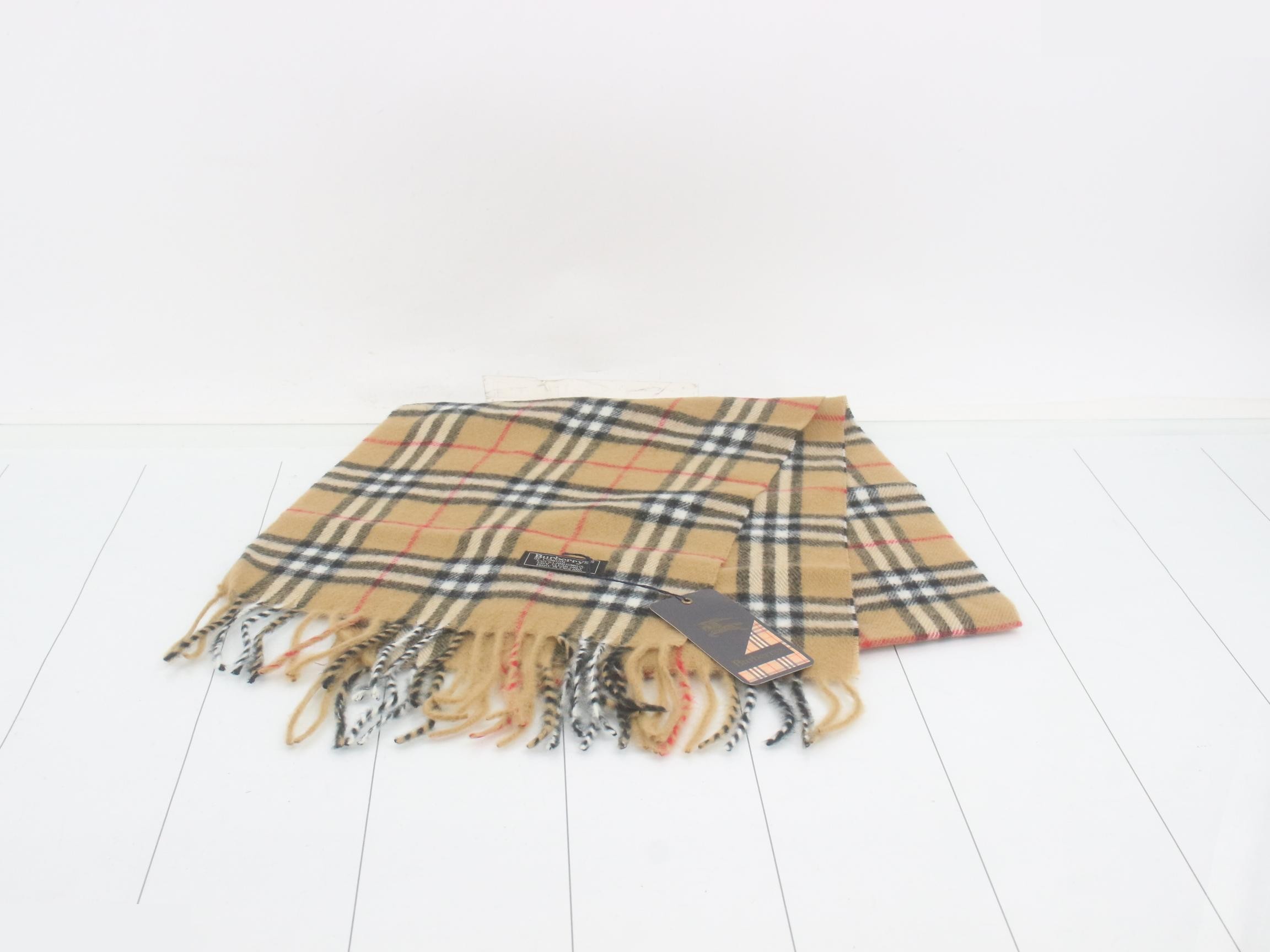Nova Check Scarf, Beige, with tags attached. — view 2
