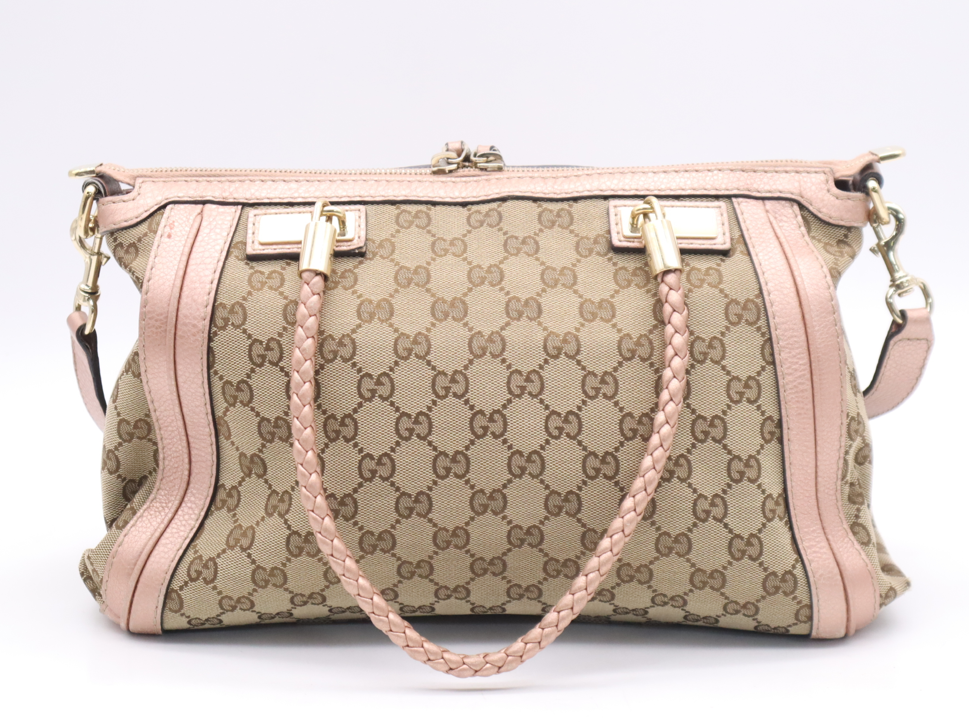 282300 GG Canvas Bella 2-way Handbag Beige Pink with Shoulder Strap and Bamboo Tassel — view 2