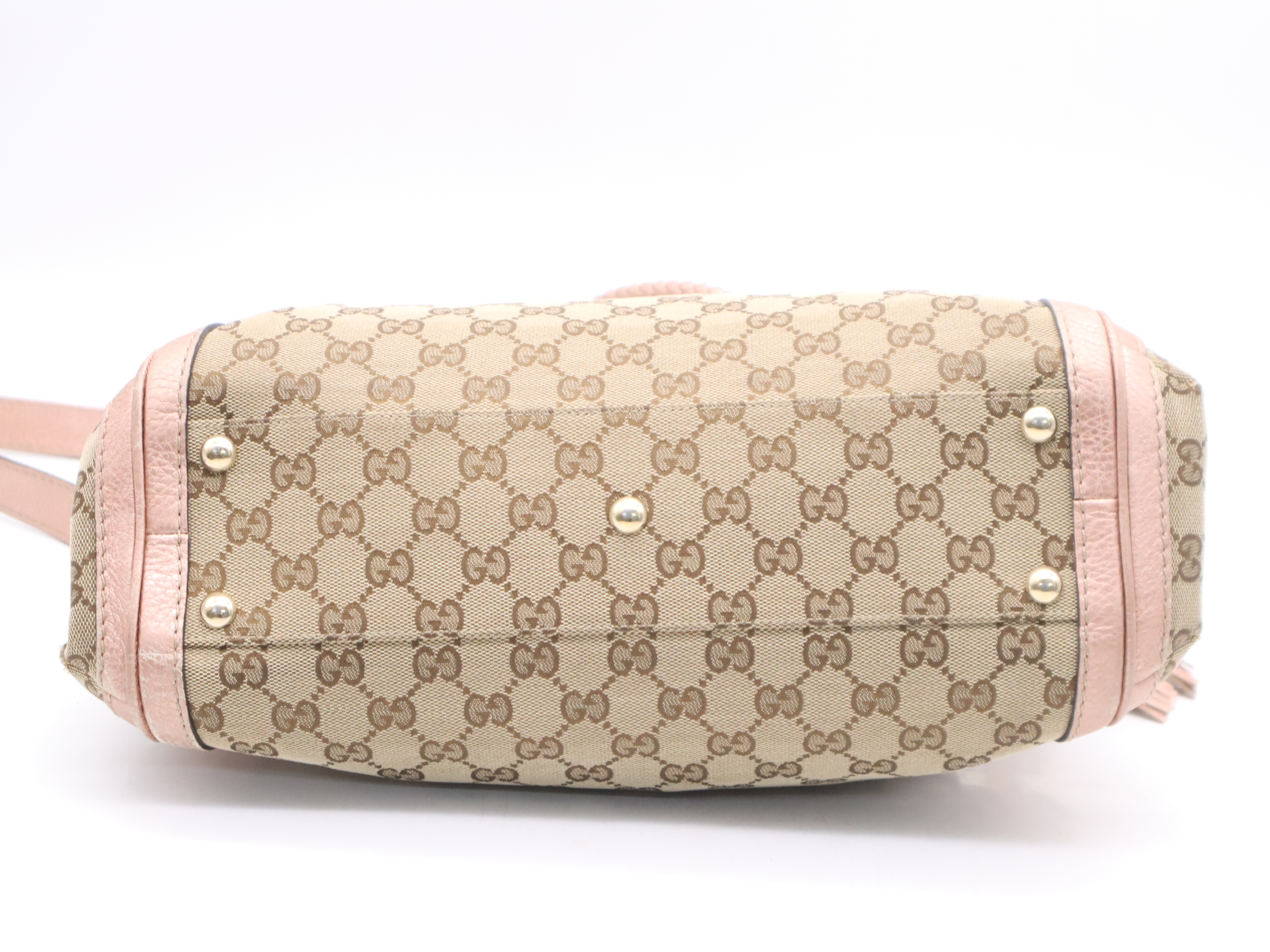 282300 GG Canvas Bella 2-way Handbag Beige Pink with Shoulder Strap and Bamboo Tassel — view 4