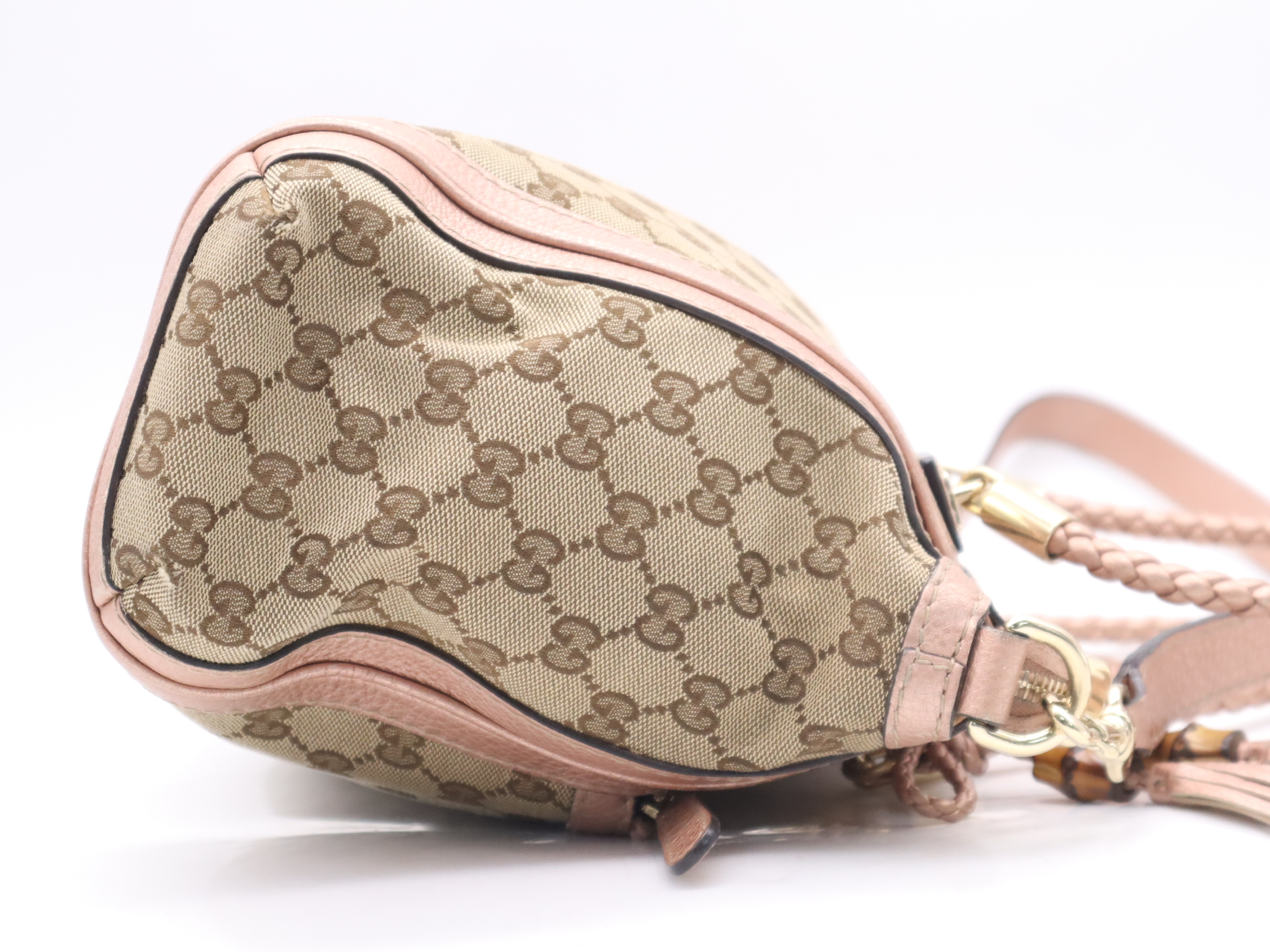 282300 GG Canvas Bella 2-way Handbag Beige Pink with Shoulder Strap and Bamboo Tassel — view 5