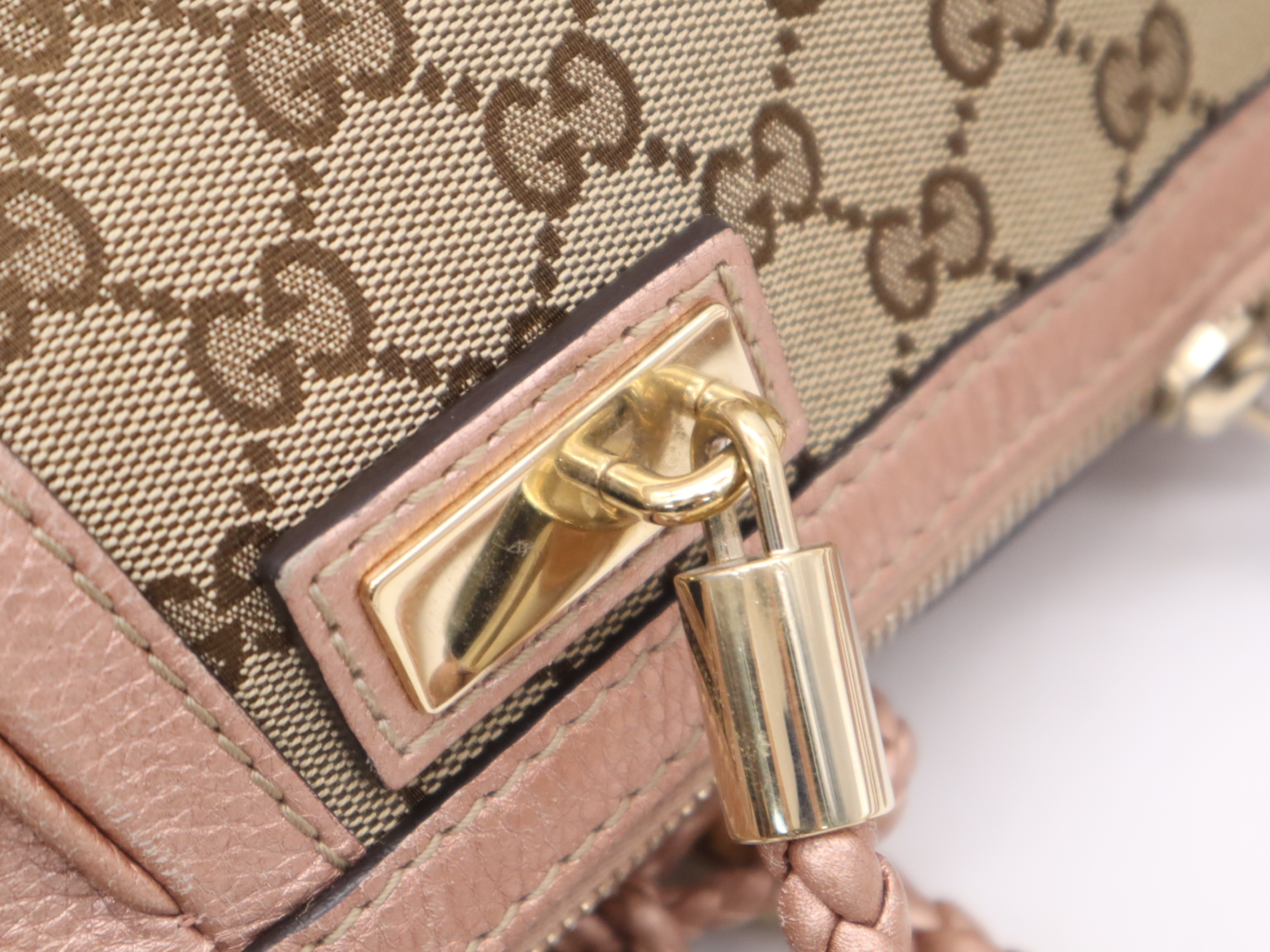 282300 GG Canvas Bella 2-way Handbag Beige Pink with Shoulder Strap and Bamboo Tassel — view 7