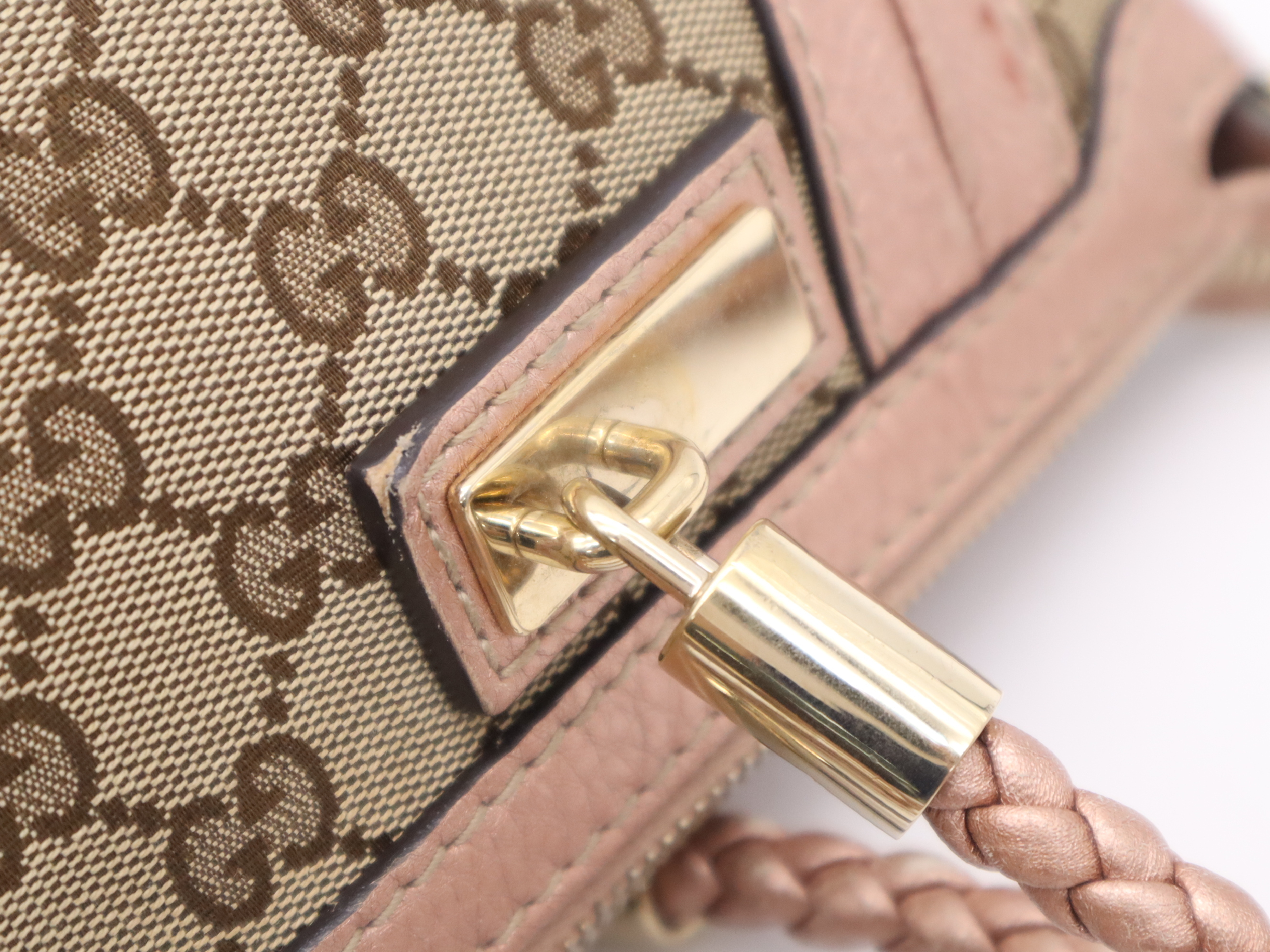 282300 GG Canvas Bella 2-way Handbag Beige Pink with Shoulder Strap and Bamboo Tassel — view 8