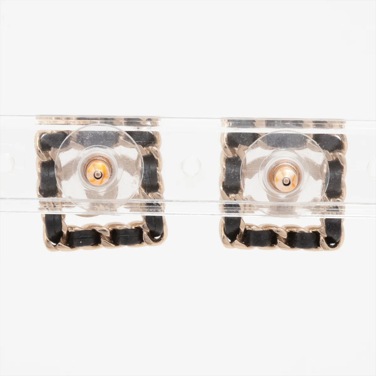 Coco Mark B20B Earrings (Pair) GP x Rhinestone x Leather Black x Gold — view 2