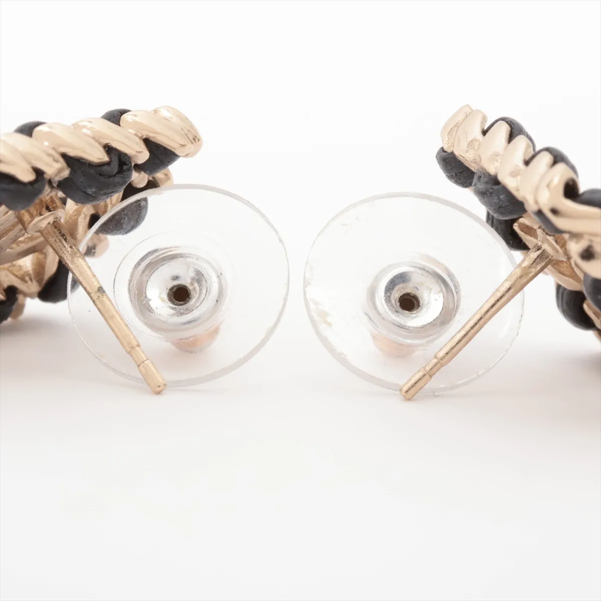 Coco Mark B20B Earrings (Pair) GP x Rhinestone x Leather Black x Gold — view 4