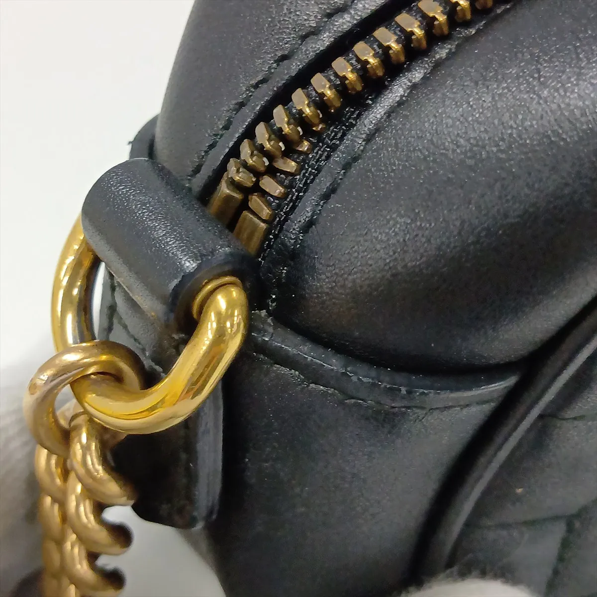 GG Marmont 447632 Leather x Pearl Chain Shoulder Bag, Black — view 11