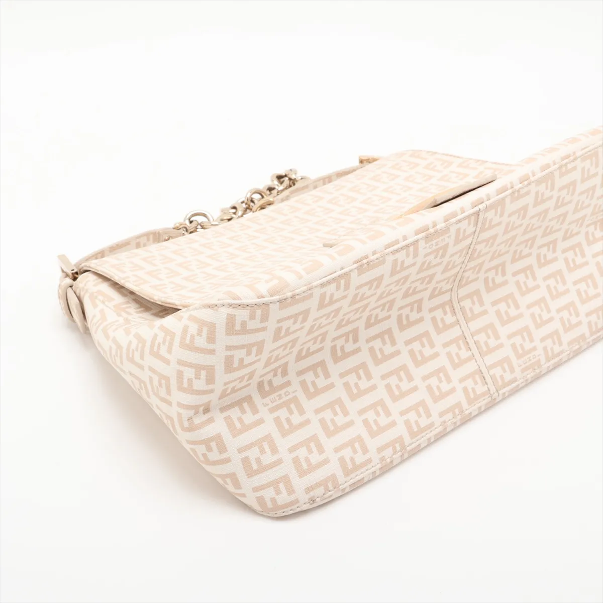 Zucchino Leather Chain Shoulder Bag, Beige, 8BR001 — view 4