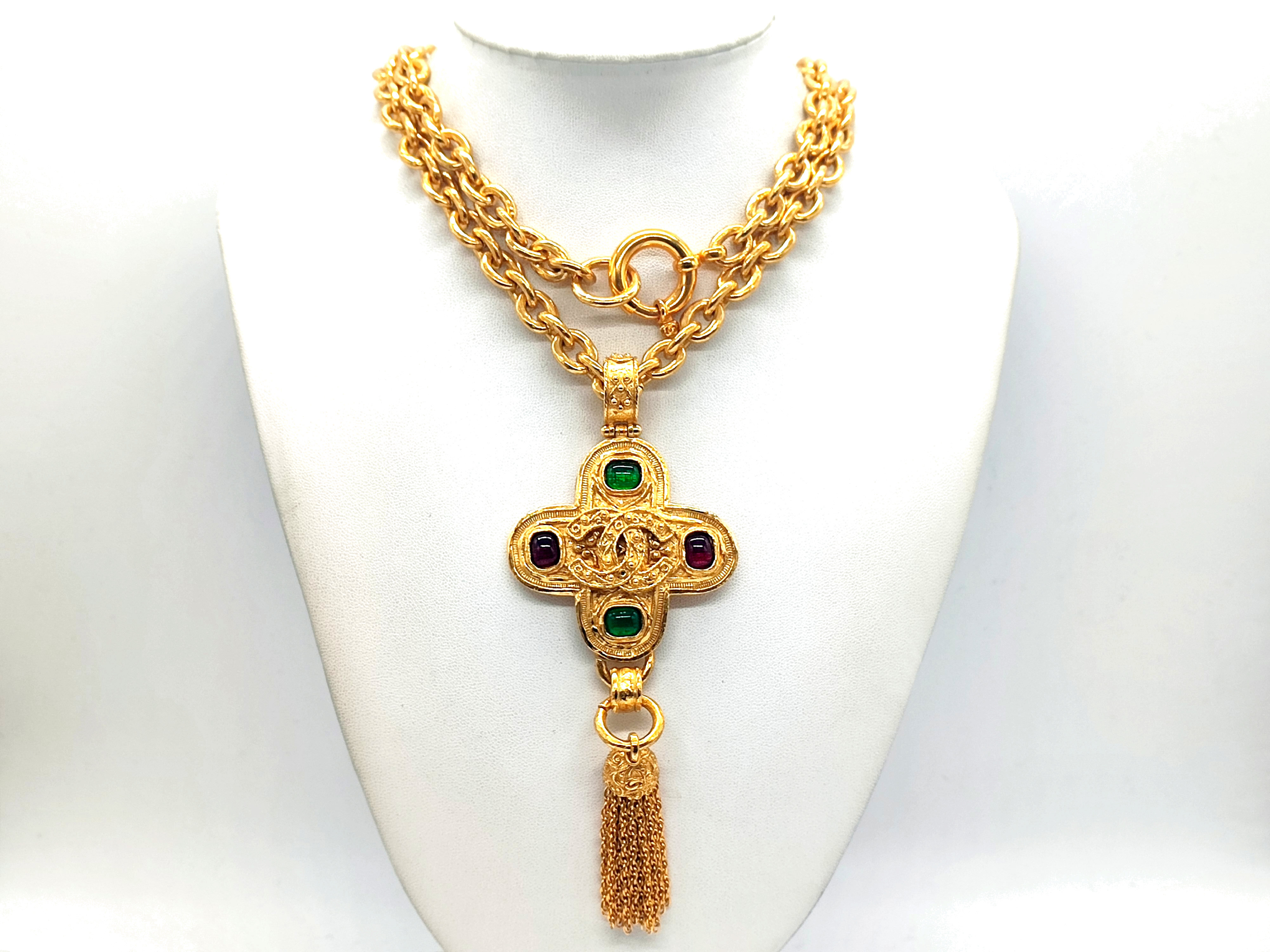 Gripoix Coco Mark Cross Fringe Necklace 94A Necklace