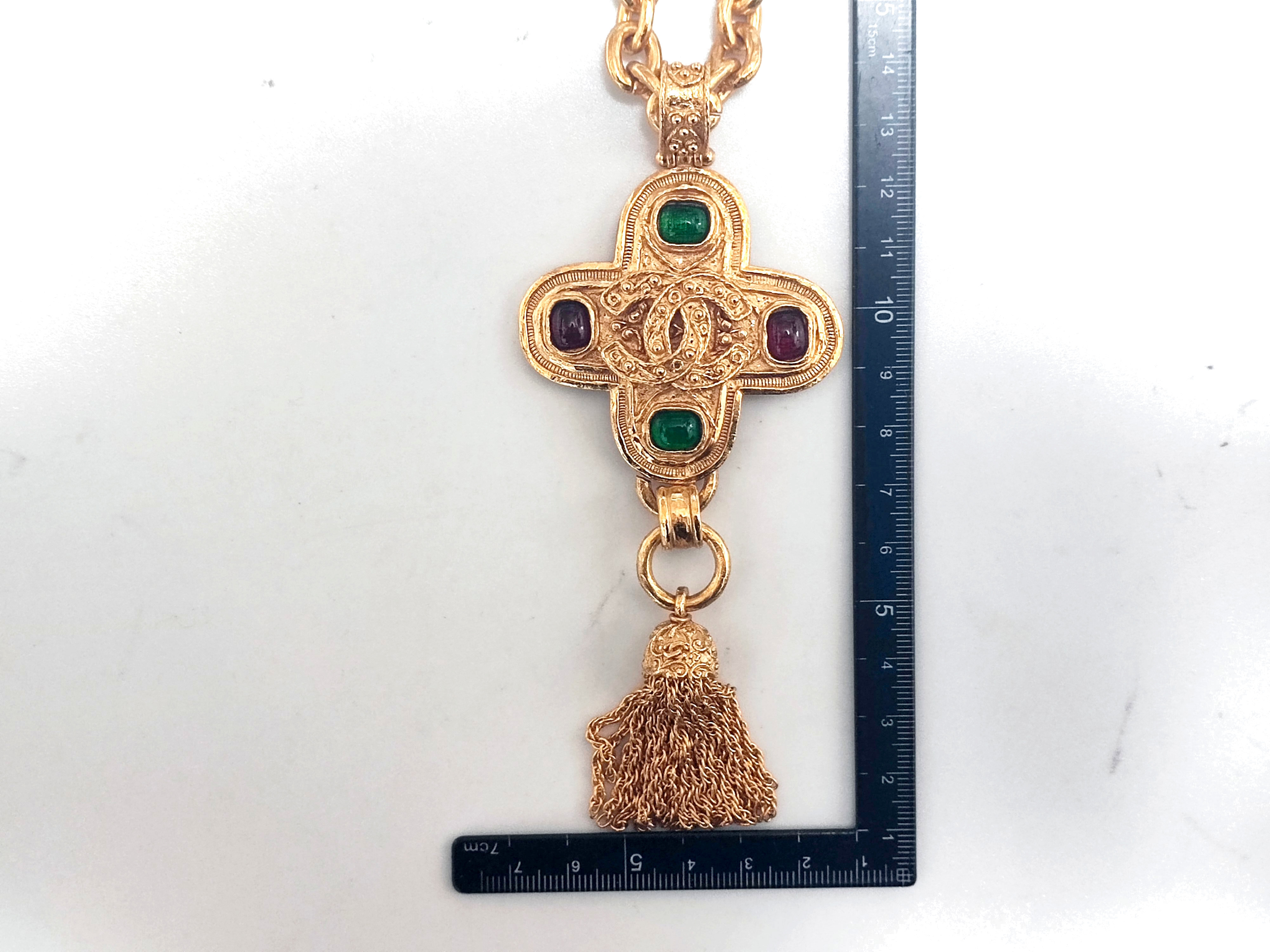 Gripoix Coco Mark Cross Fringe Necklace 94A Necklace — view 3