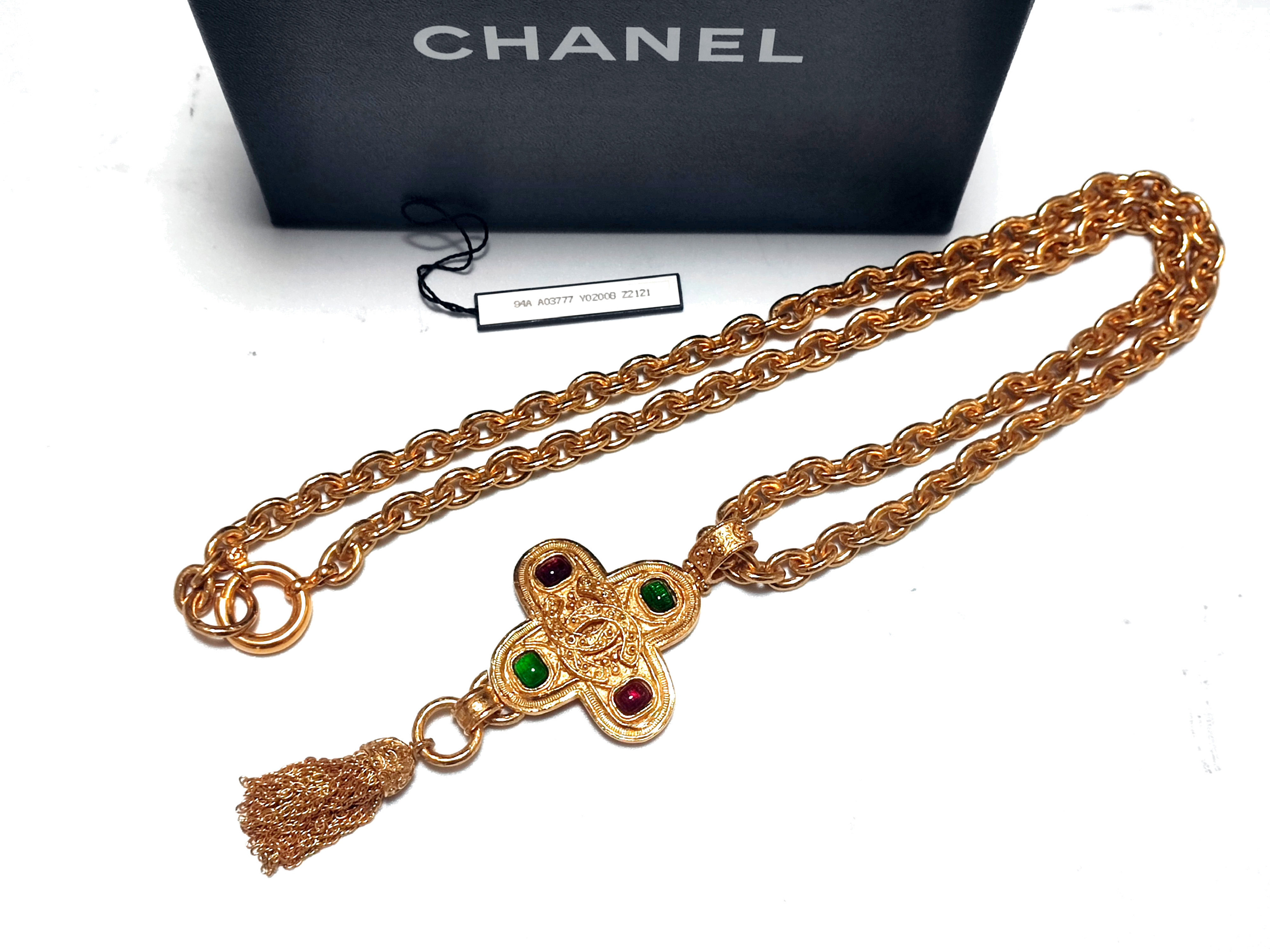Gripoix Coco Mark Cross Fringe Necklace 94A Necklace — view 4