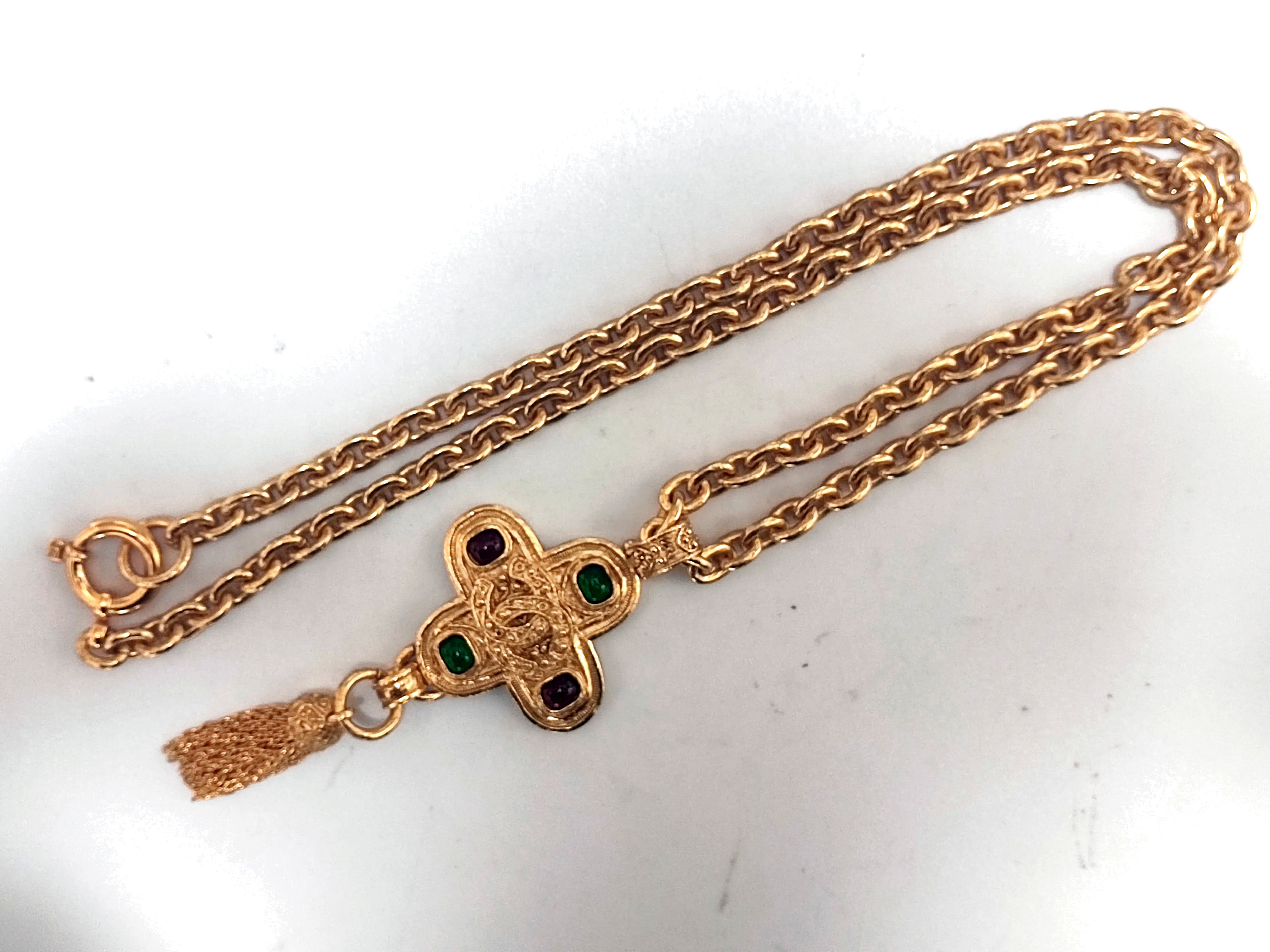 Gripoix Coco Mark Cross Fringe Necklace 94A Necklace — view 7