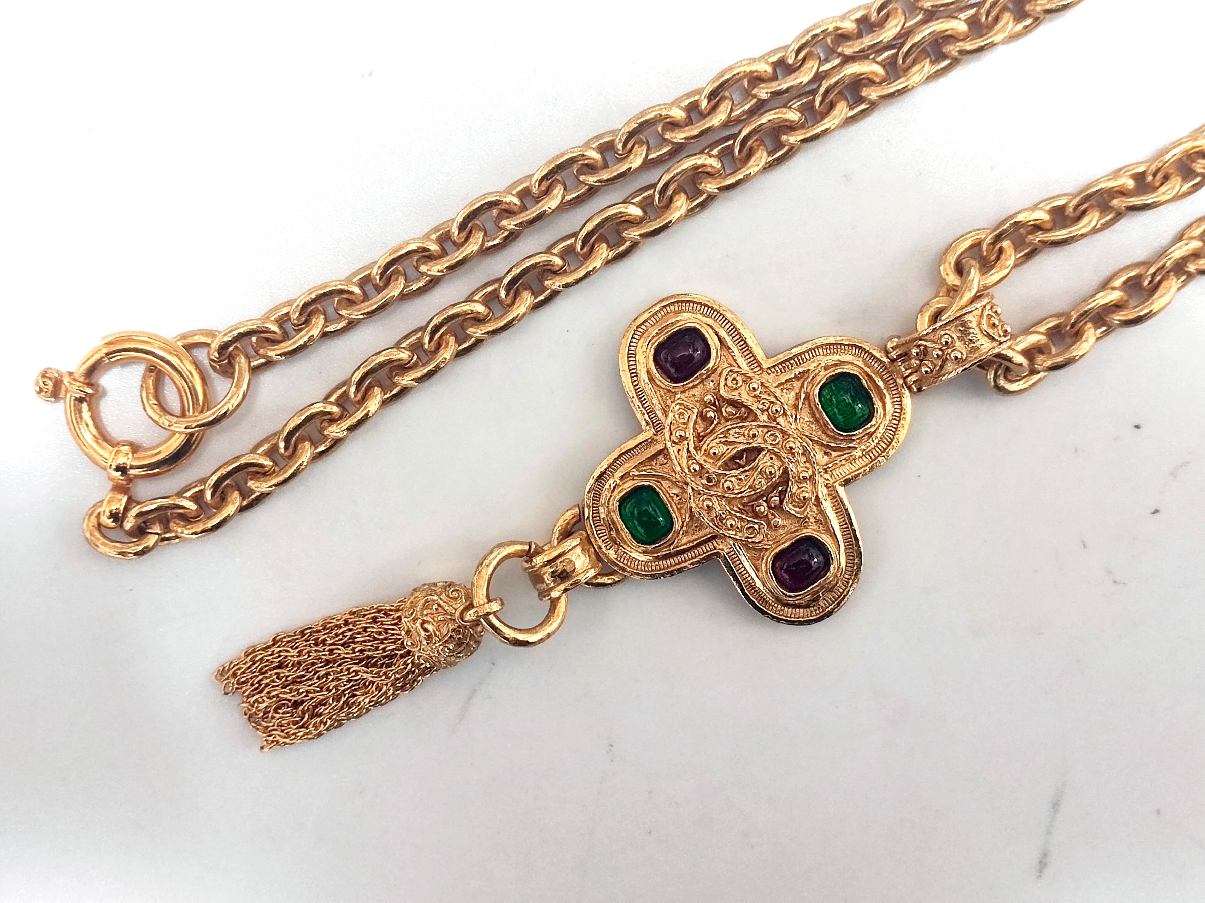 Gripoix Coco Mark Cross Fringe Necklace 94A Necklace — view 8