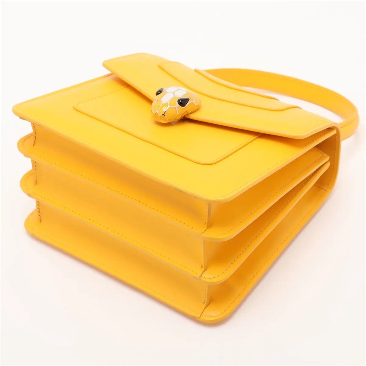 Serpenti Leather 2-Way Handbag, Yellow, with Mirror — view 3