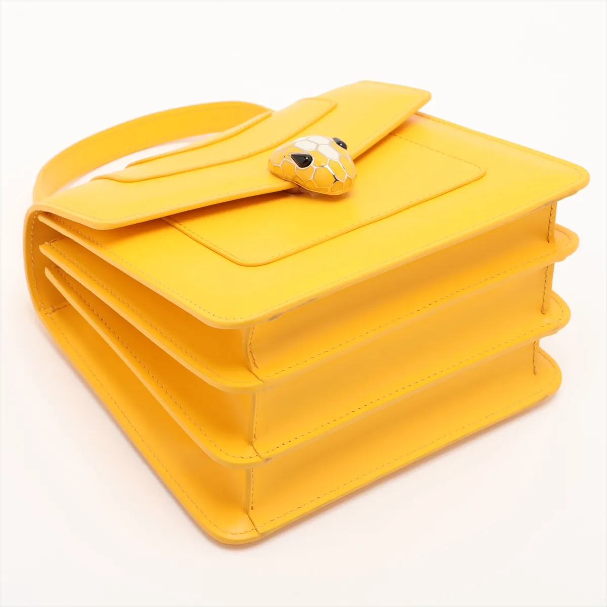 Serpenti Leather 2-Way Handbag, Yellow, with Mirror — view 4