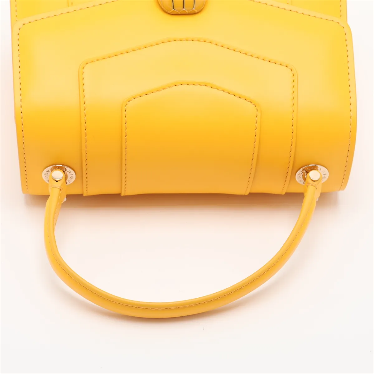 Serpenti Leather 2-Way Handbag, Yellow, with Mirror — view 5