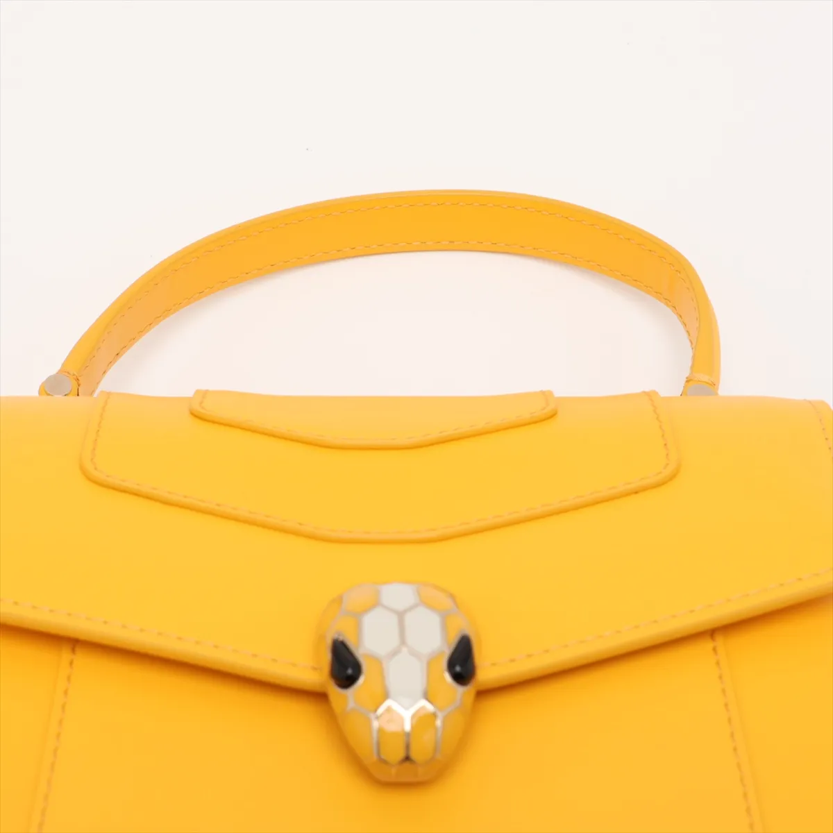 Serpenti Leather 2-Way Handbag, Yellow, with Mirror — view 6