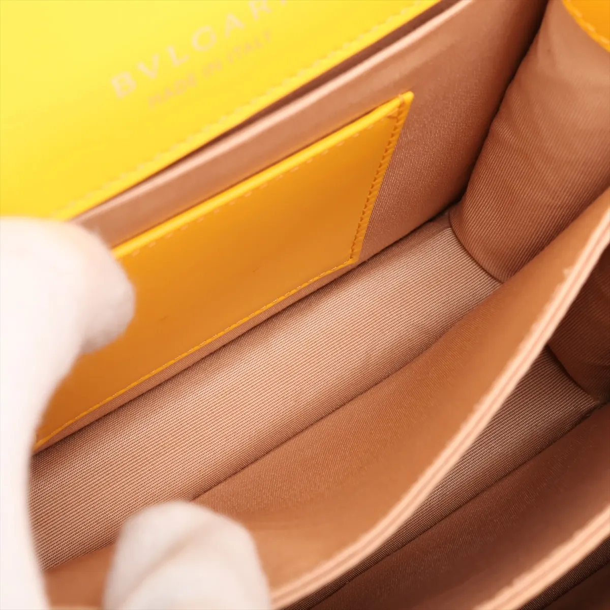Serpenti Leather 2-Way Handbag, Yellow, with Mirror — view 8