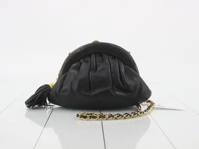 Matelassé Fringe Small Chain Bag, Lambskin, Black, Serial Number 0, W23cm
