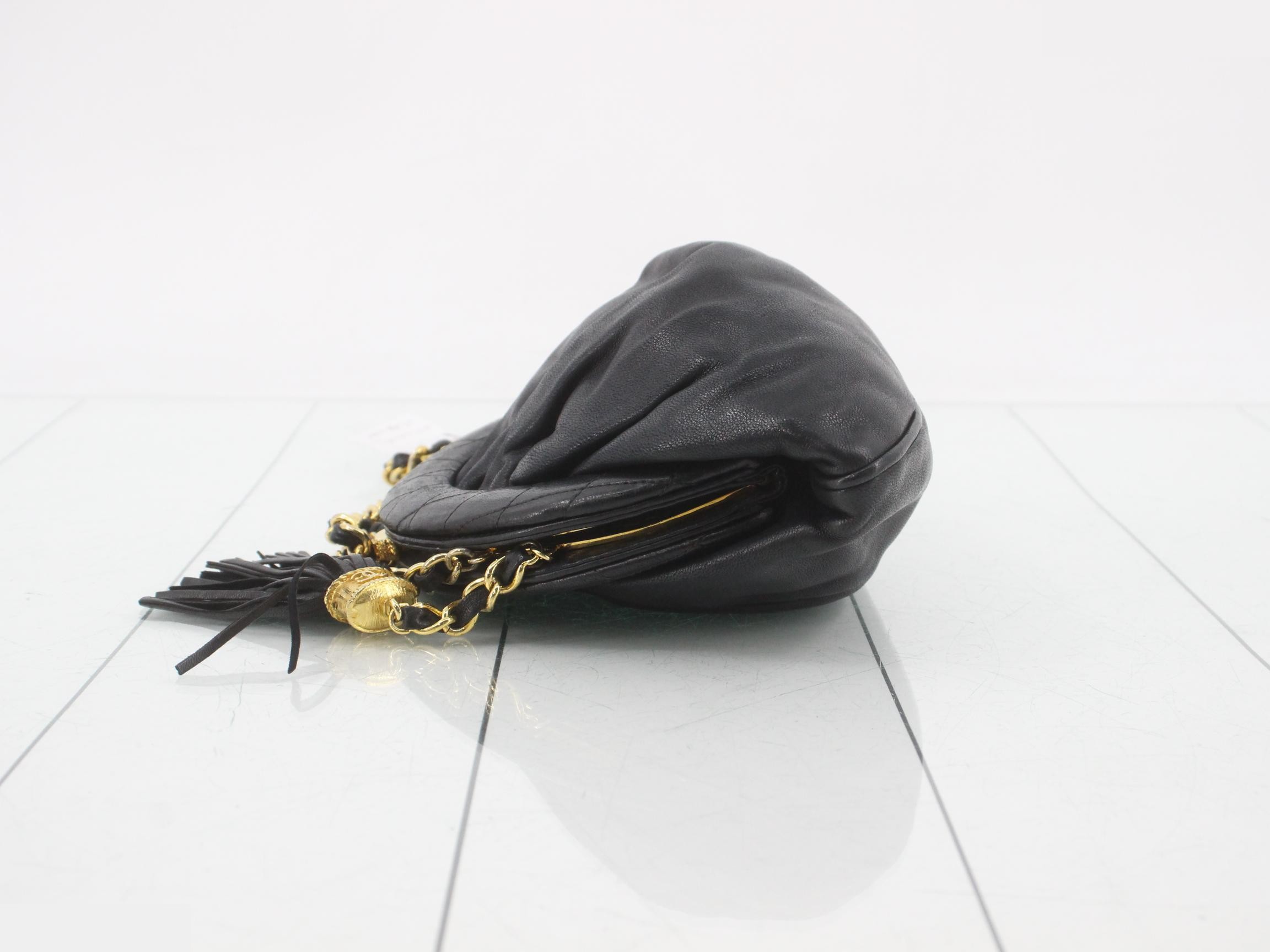 Matelassé Fringe Small Chain Bag, Lambskin, Black, Serial Number 0, W23cm — view 4