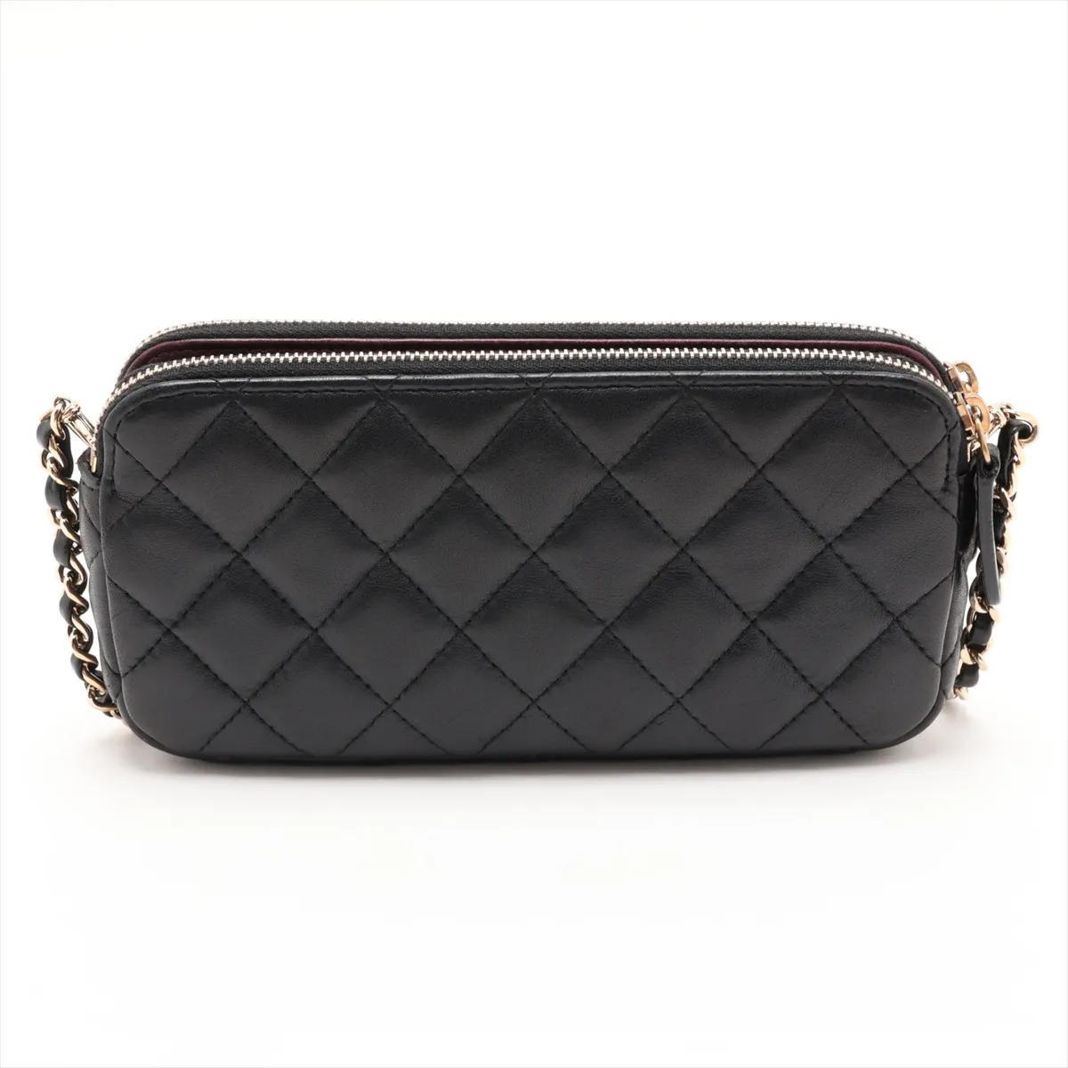 Matelassé Lambskin Chain Wallet, Black with Gold Hardware, 22775163, Serial Number 22 — view 2