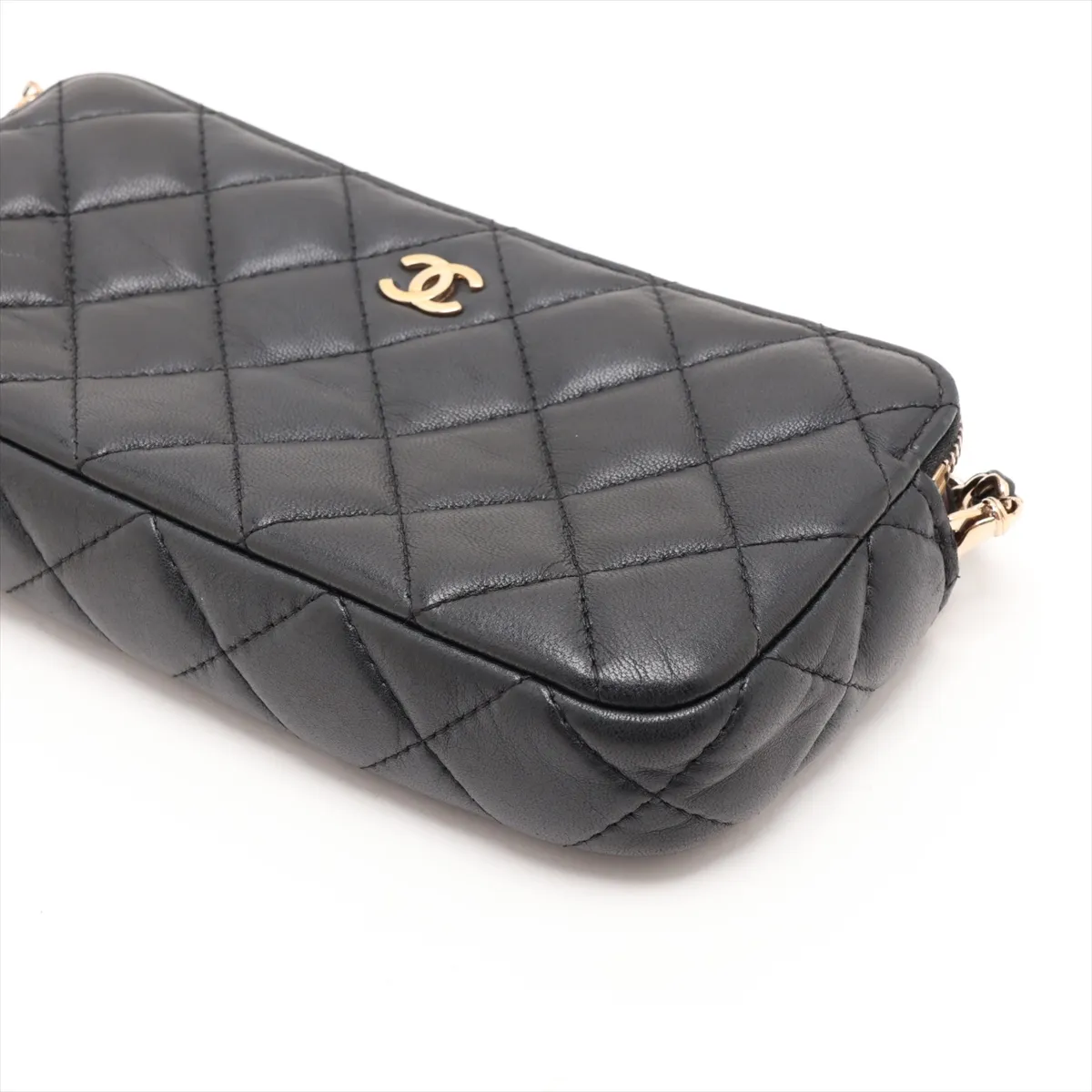 Matelassé Lambskin Chain Wallet, Black with Gold Hardware, 22775163, Serial Number 22 — view 3