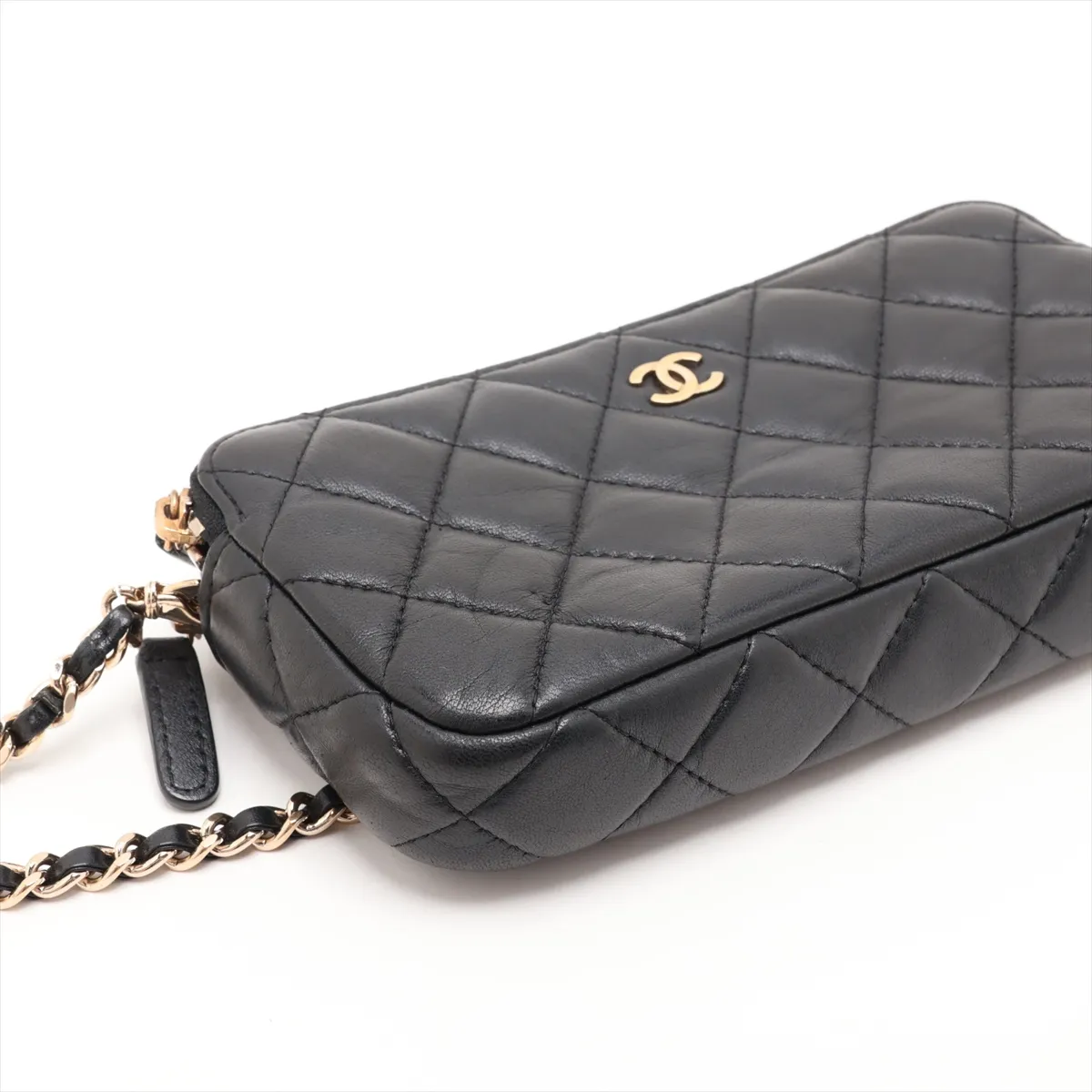 Matelassé Lambskin Chain Wallet, Black with Gold Hardware, 22775163, Serial Number 22 — view 4