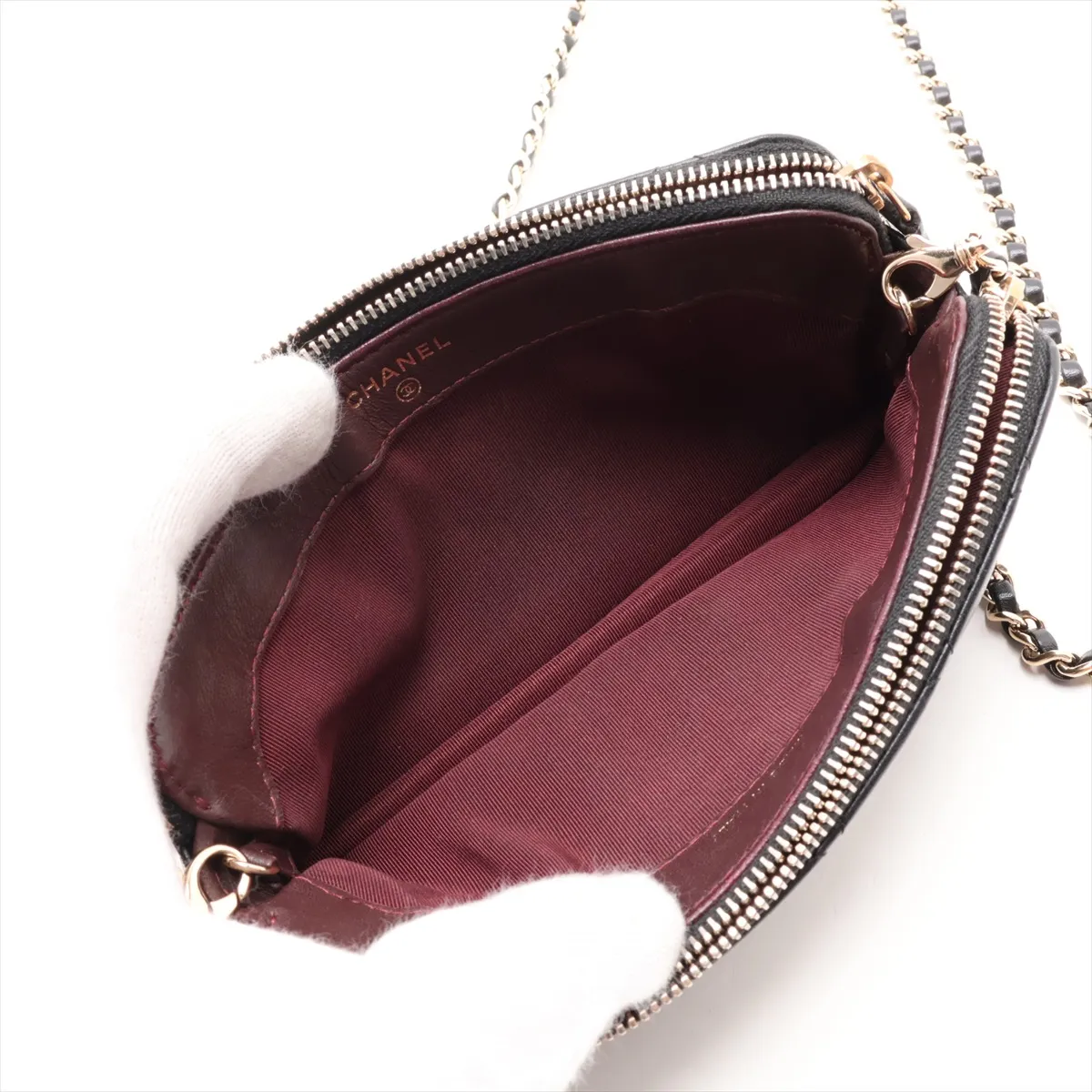 Matelassé Lambskin Chain Wallet, Black with Gold Hardware, 22775163, Serial Number 22 — view 7