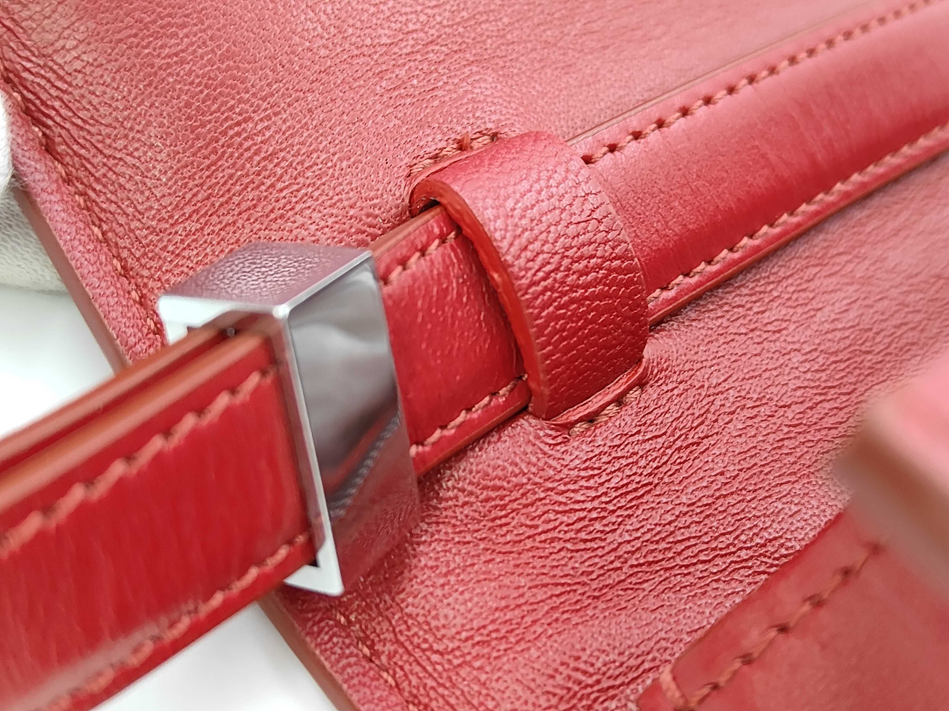 Classic Box Small Leather Shoulder Bag, Red — view 7